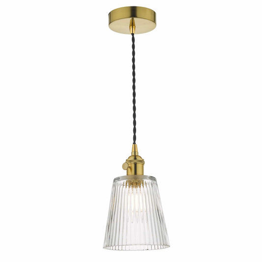 dar lighting Hadano Pendant Natural Brass With Ribbed Glass Shade HAD0140-05