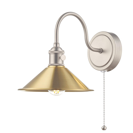 dar lighting Hadano Wall Light Antique Chrome With Aged Brass Shade HAD0761-01