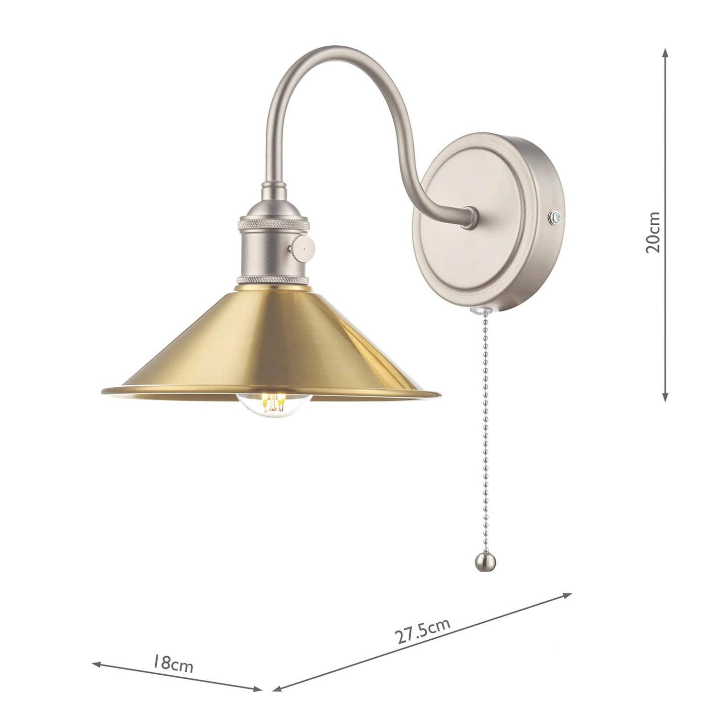 dar lighting Hadano Wall Light Antique Chrome With Aged Brass Shade HAD0761-01