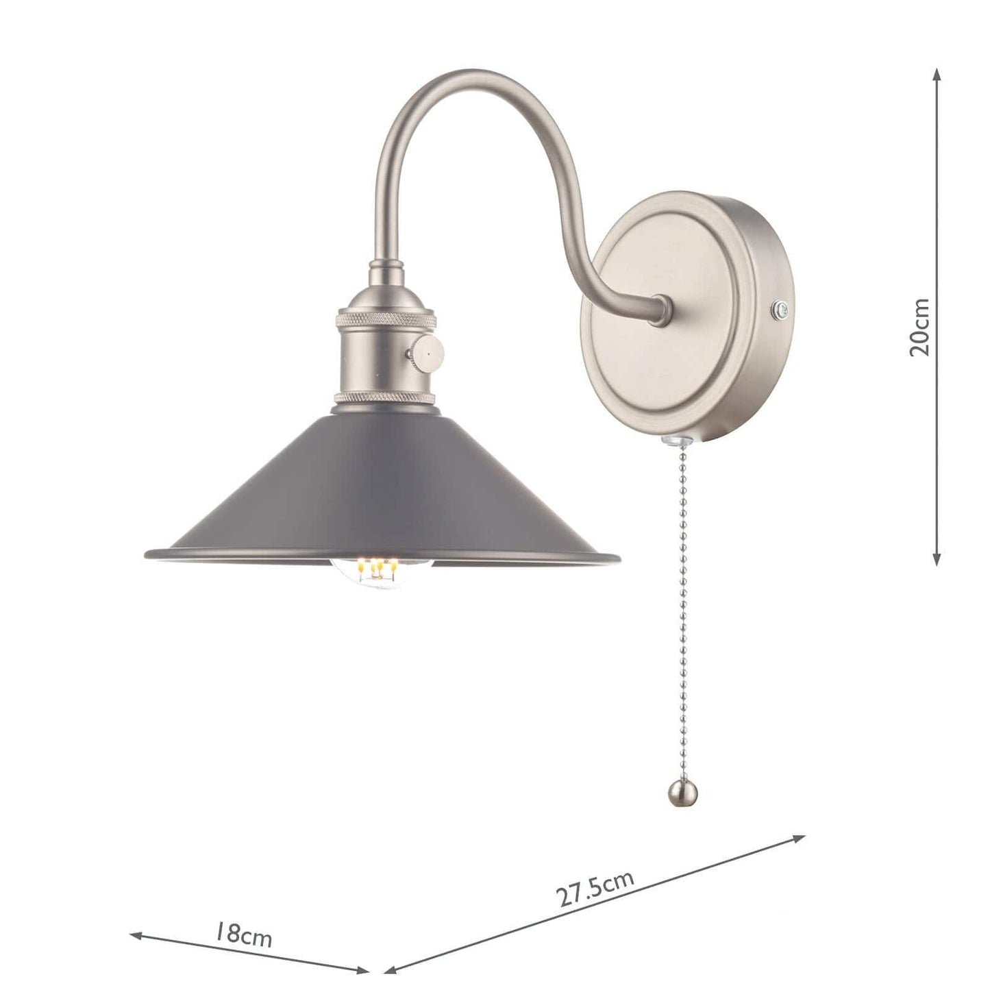 dar lighting Hadano Wall Light Antique Chrome With Antique Pewter Shade HAD0761-02