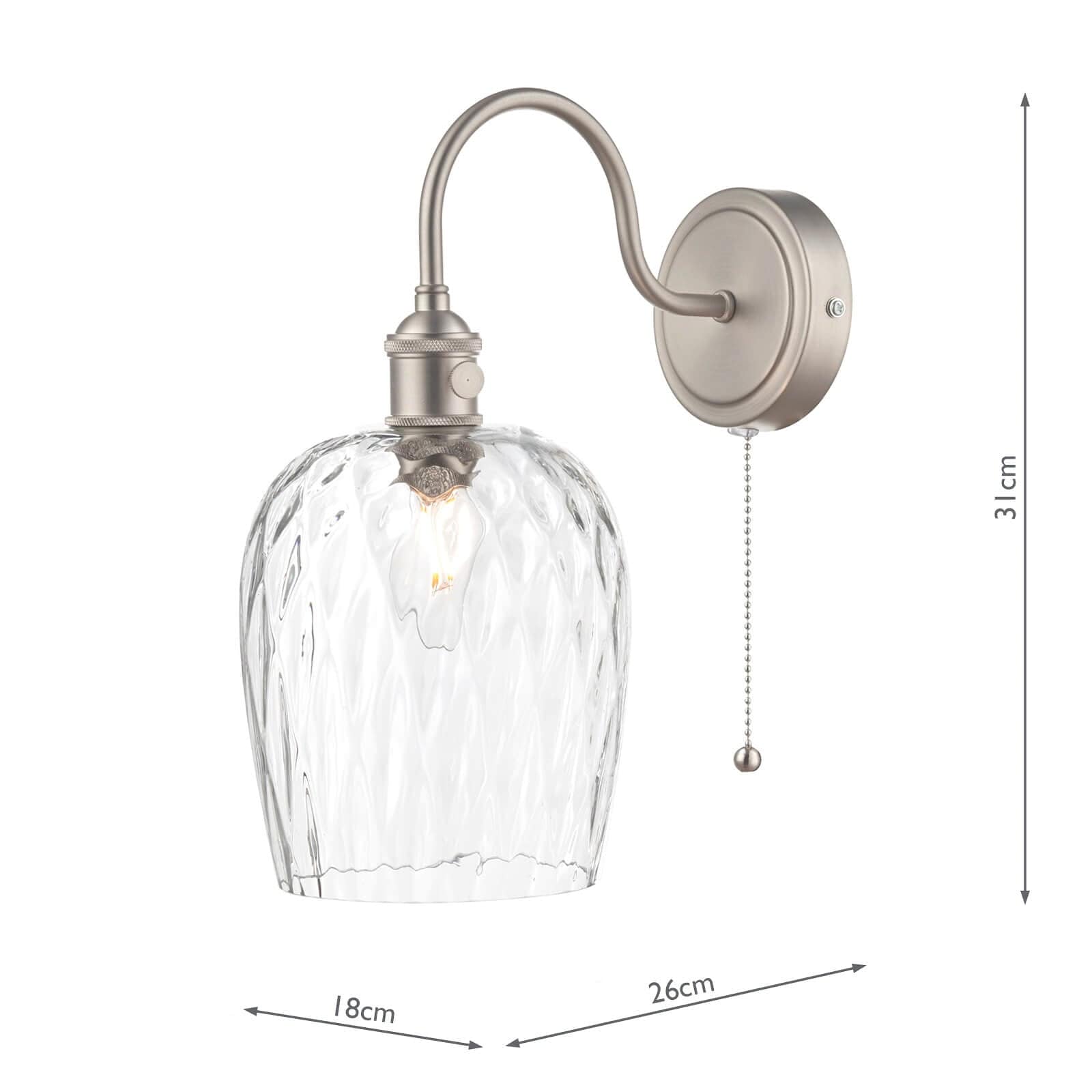 dar lighting Hadano Wall Light Antique Chrome With Clear Dimpled Glass Shade HAD0761-03