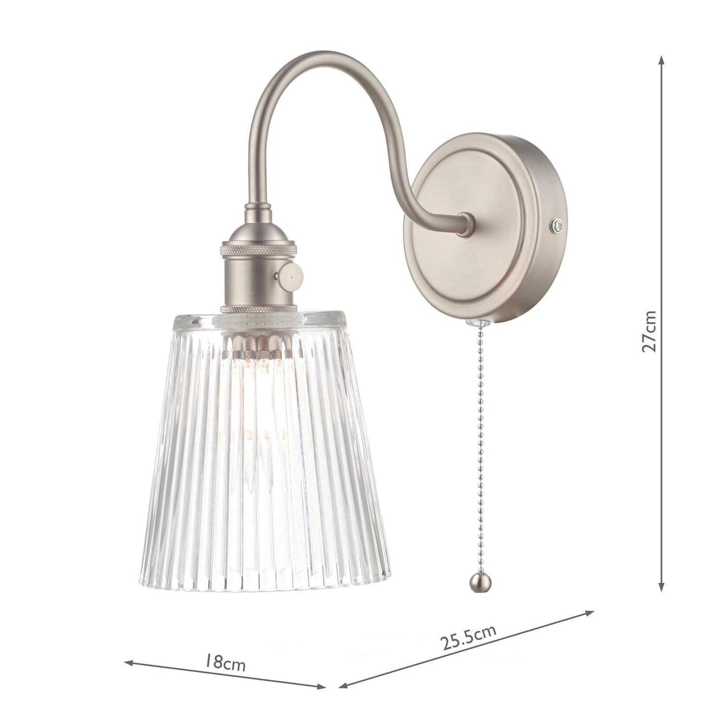 dar lighting Hadano Wall Light Antique Chrome With Clear Ribbed Glass Shade HAD0761-05