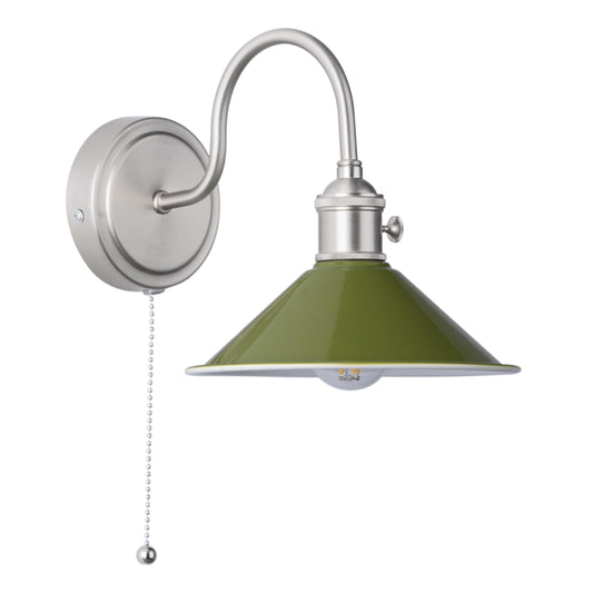 dar lighting Hadano Wall Light Antique Chrome With Olive Green Shade HAD0761-07