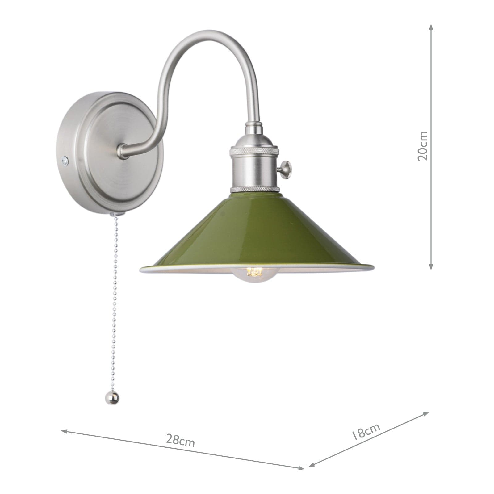 dar lighting Hadano Wall Light Antique Chrome With Olive Green Shade HAD0761-07