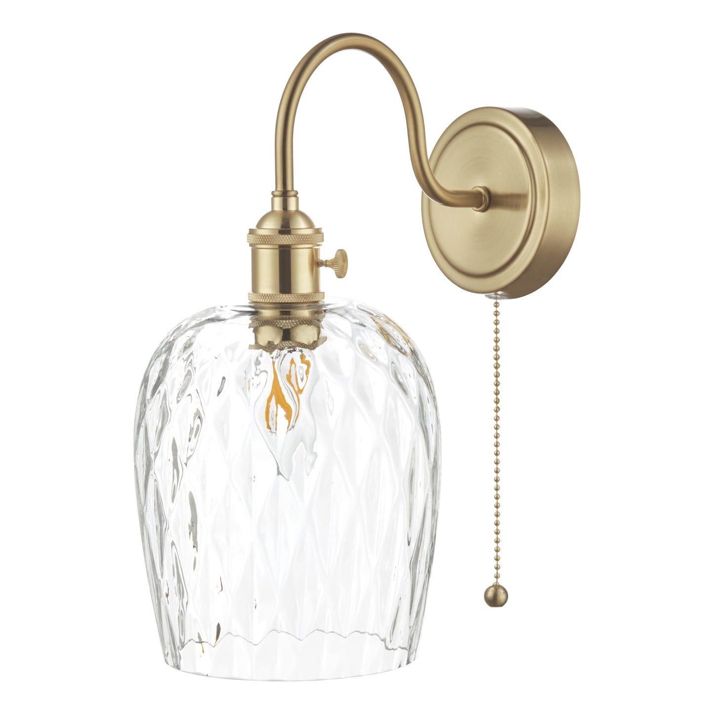 dar lighting Hadano Wall Light Brass With Clear Dimpled Shade HAD0740-03