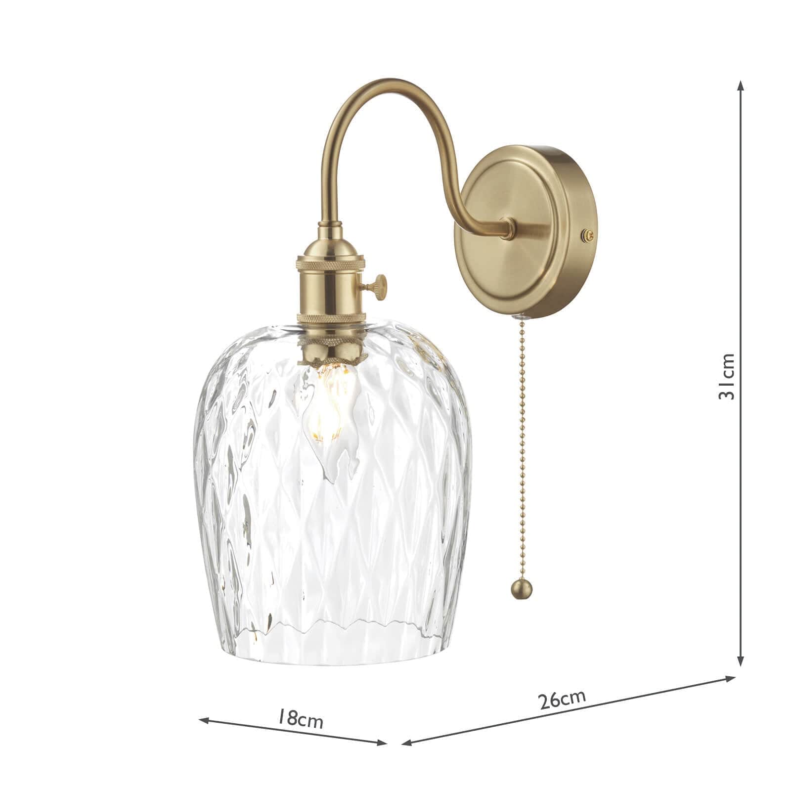 dar lighting Hadano Wall Light Brass With Clear Dimpled Shade HAD0740-03