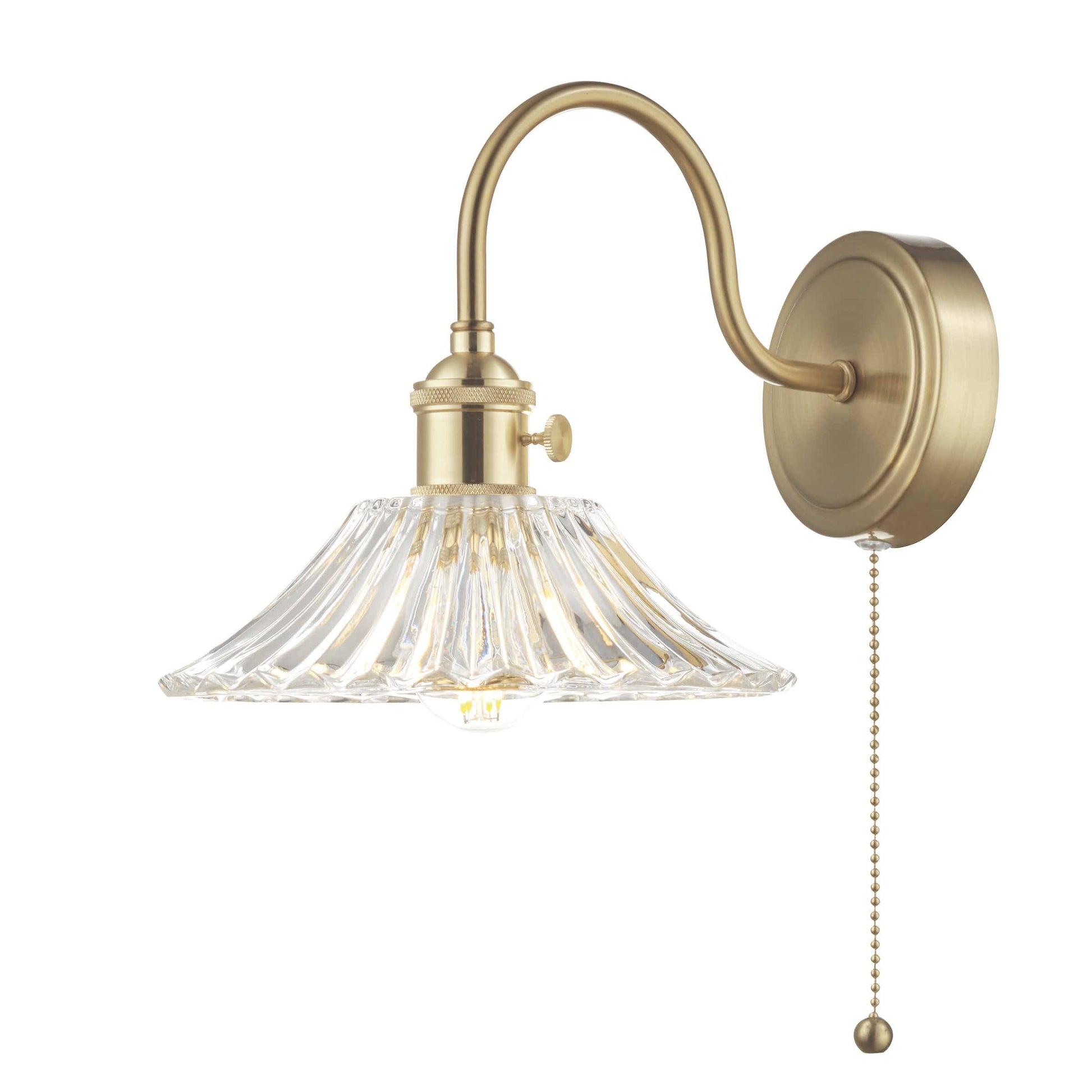 dar lighting Hadano Wall Light Brass With Clear Flared Glass Shade HAD0740-04