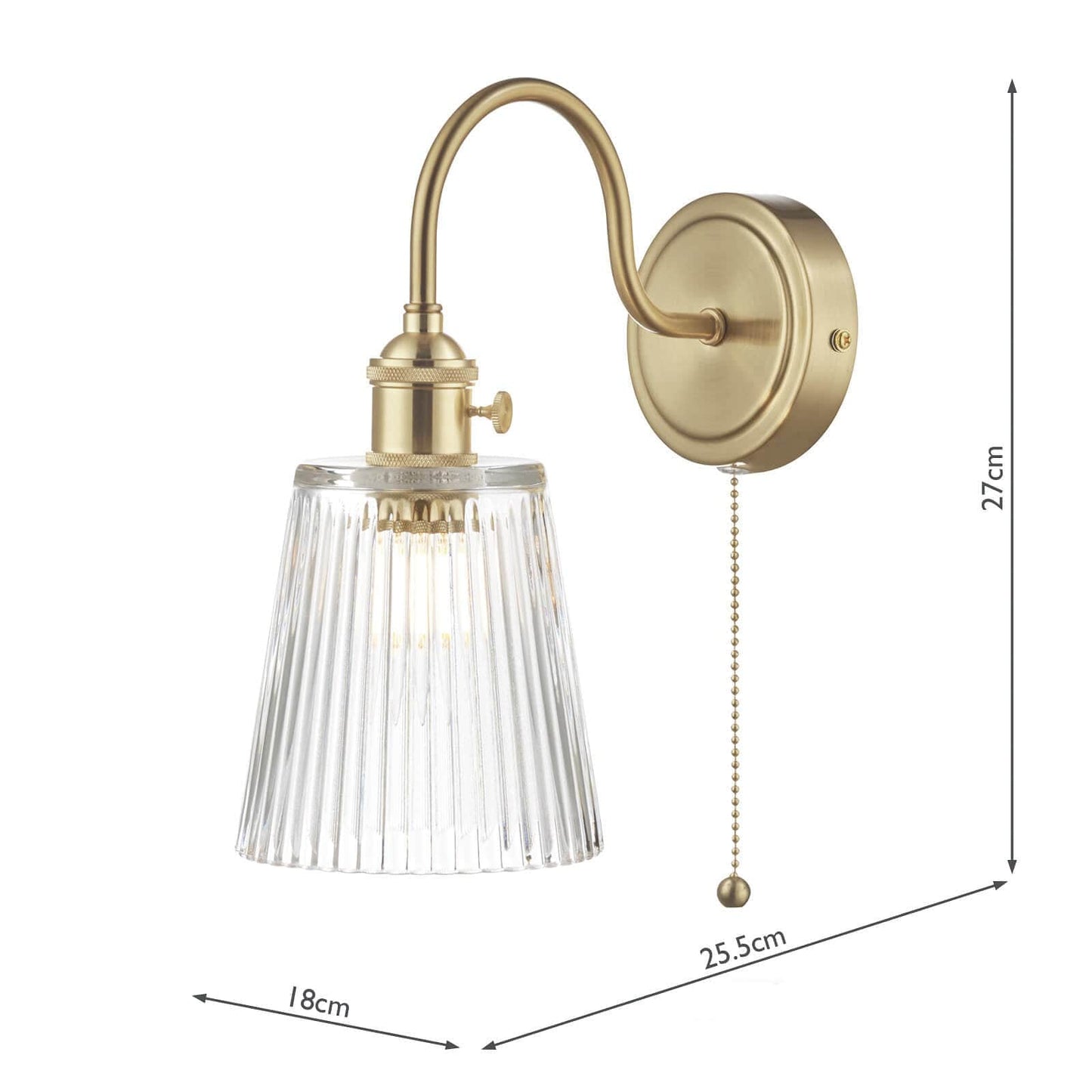 dar lighting Hadano Wall Light Brass With Clear Ribbed Glass Shade HAD0740-05