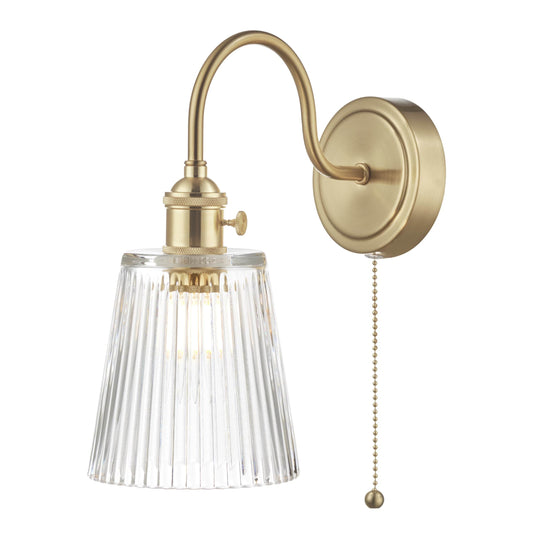 dar lighting Hadano Wall Light Brass With Clear Ribbed Glass Shade HAD0740-05