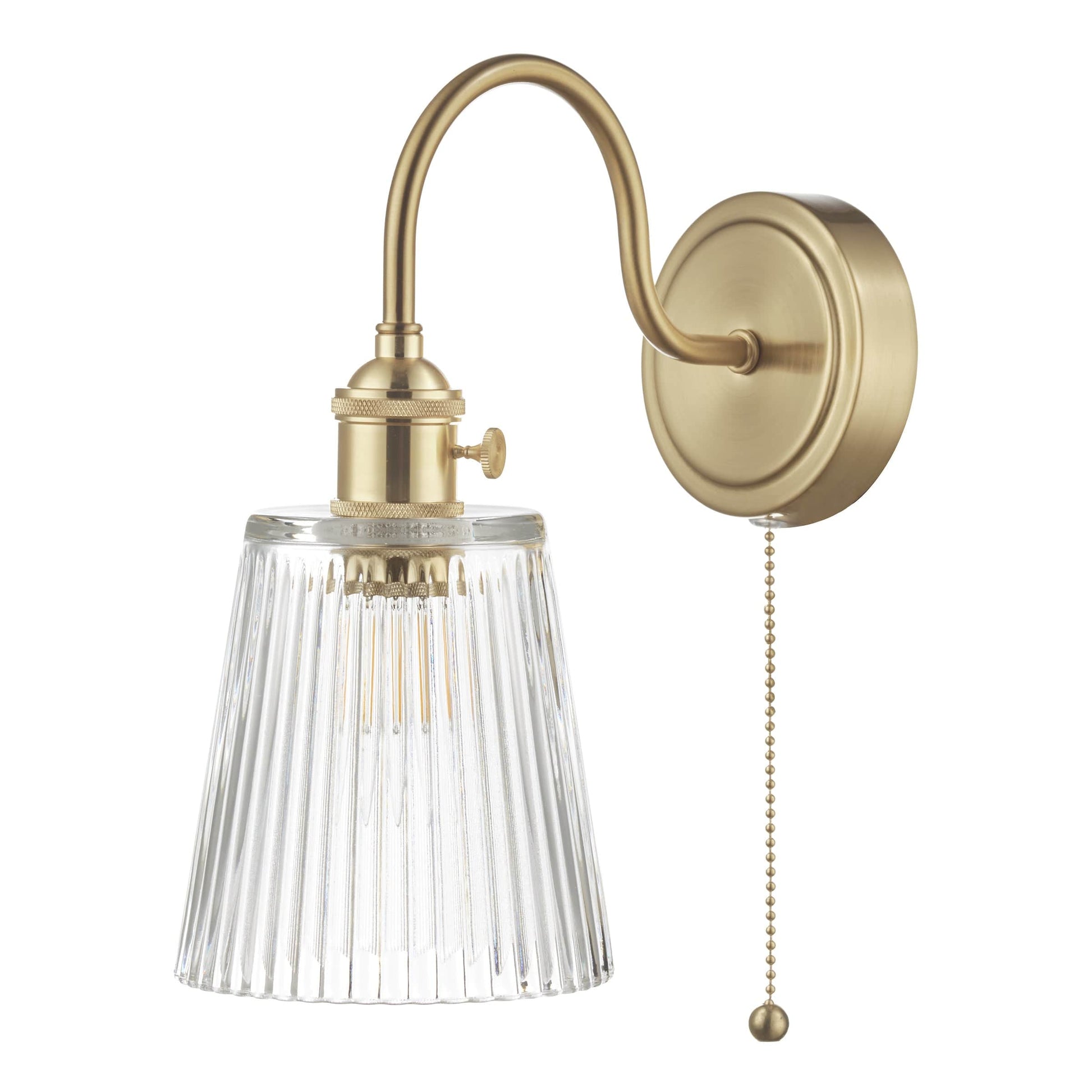 dar lighting Hadano Wall Light Brass With Clear Ribbed Glass Shade HAD0740-05