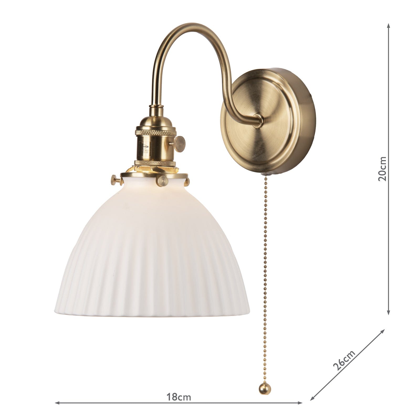 dar lighting Hadano Wall Light Natural Brass & Ceramic Domed Shade HAD0740-09