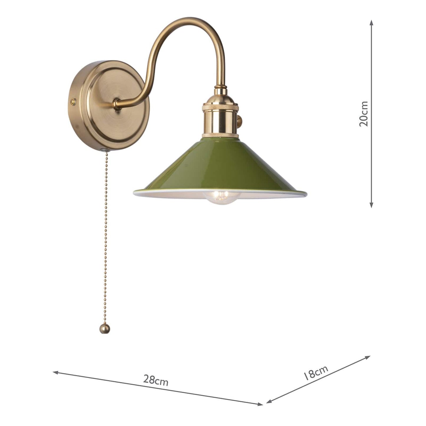 dar lighting Hadano Wall Light Natural Brass With Olive Green Shade HAD0740-07