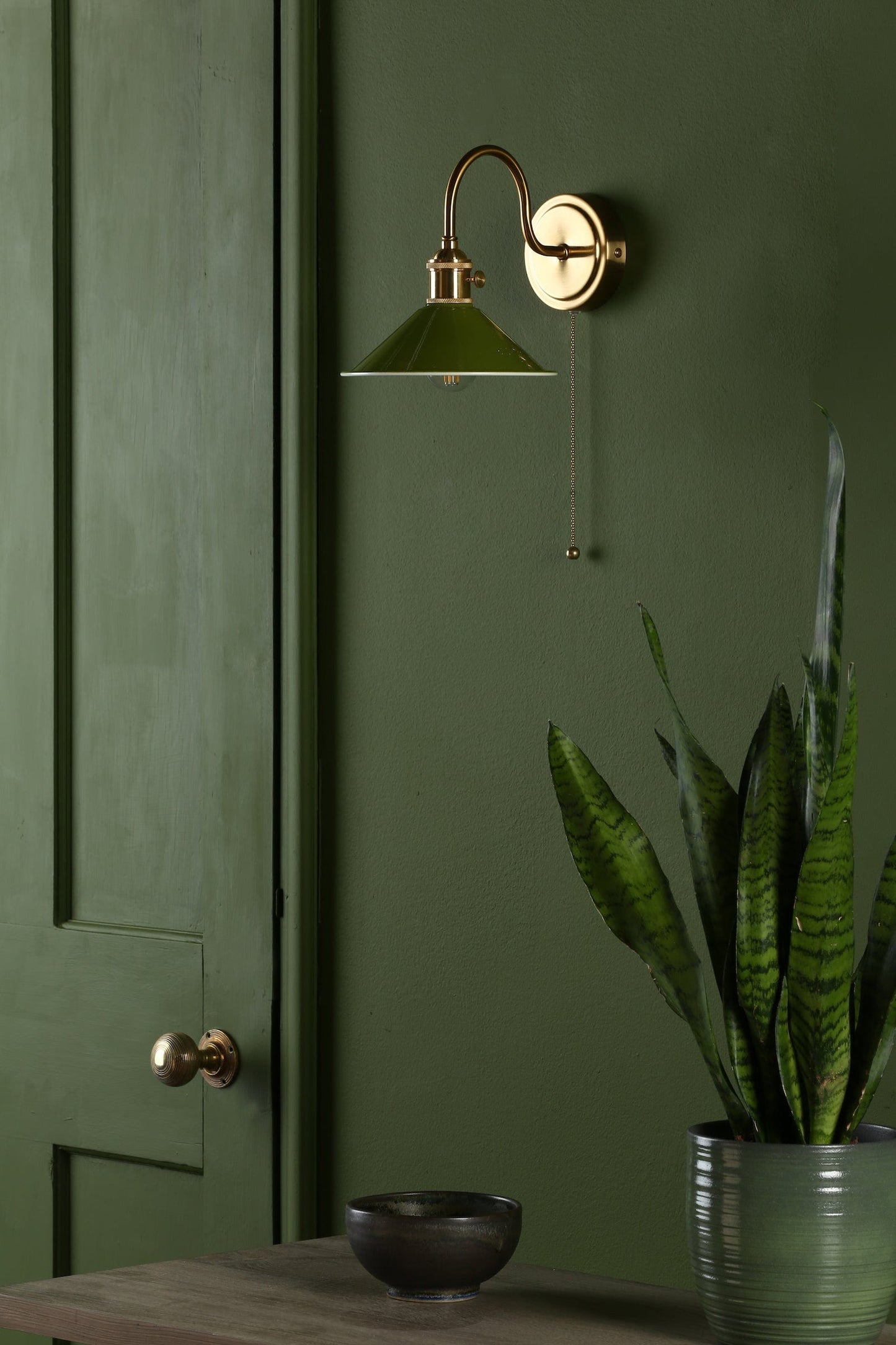 dar lighting Hadano Wall Light Natural Brass With Olive Green Shade HAD0740-07