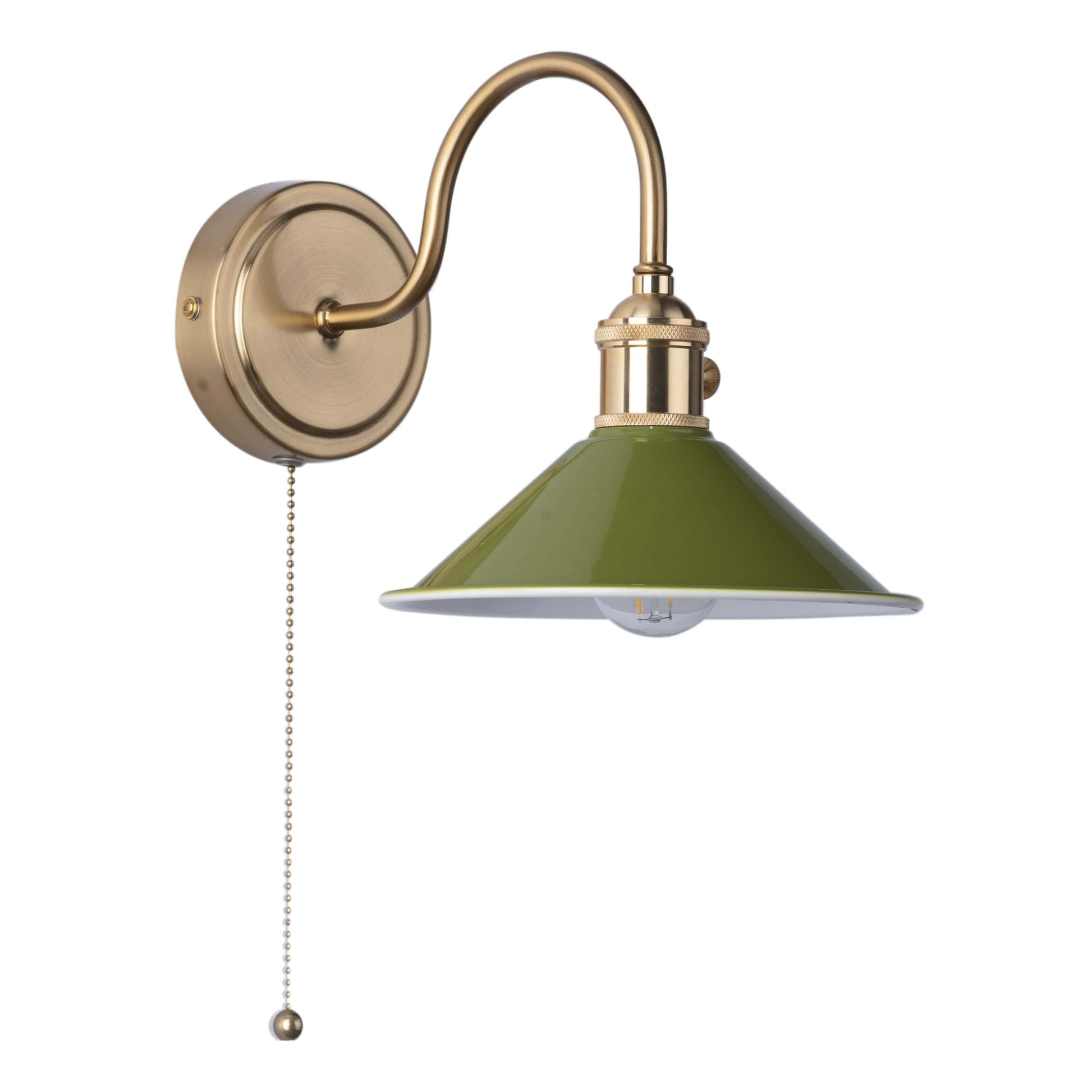 dar lighting Hadano Wall Light Natural Brass With Olive Green Shade HAD0740-07