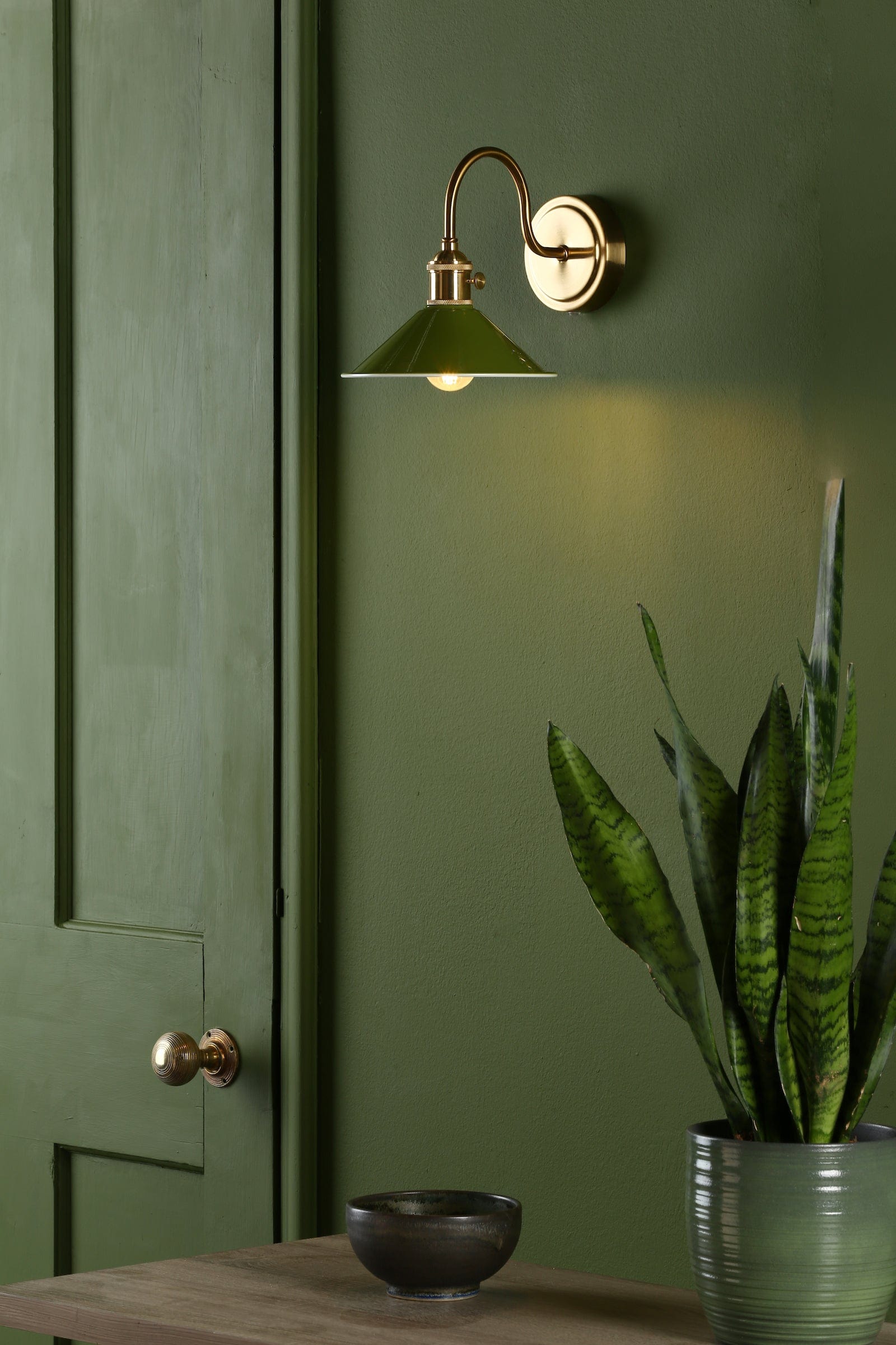 dar lighting Hadano Wall Light Natural Brass With Olive Green Shade HAD0740-07