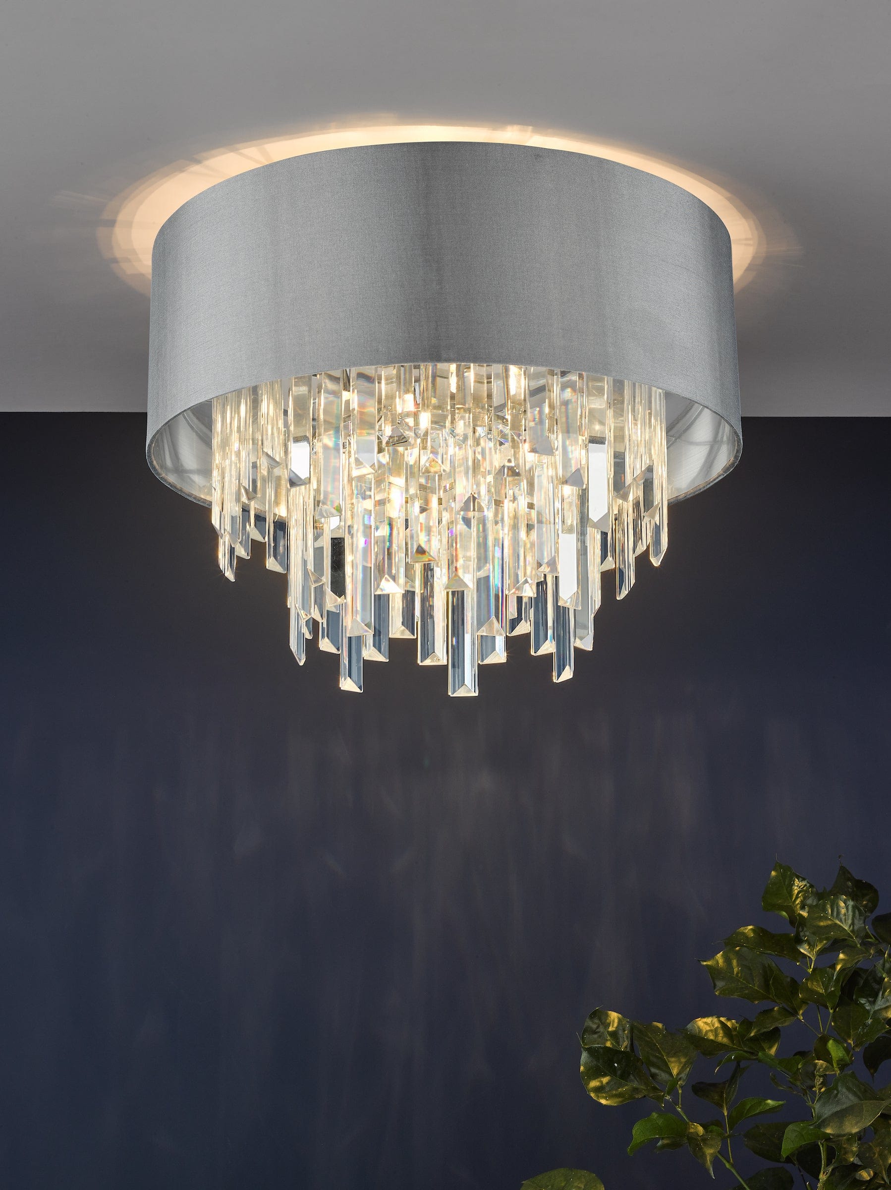 dar lighting Halle 4 Light Flush Grey Shade Crystal HAL5439