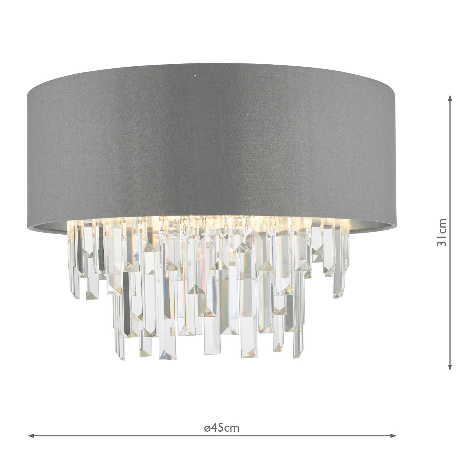 dar lighting Halle 4 Light Flush Grey Shade Crystal HAL5439