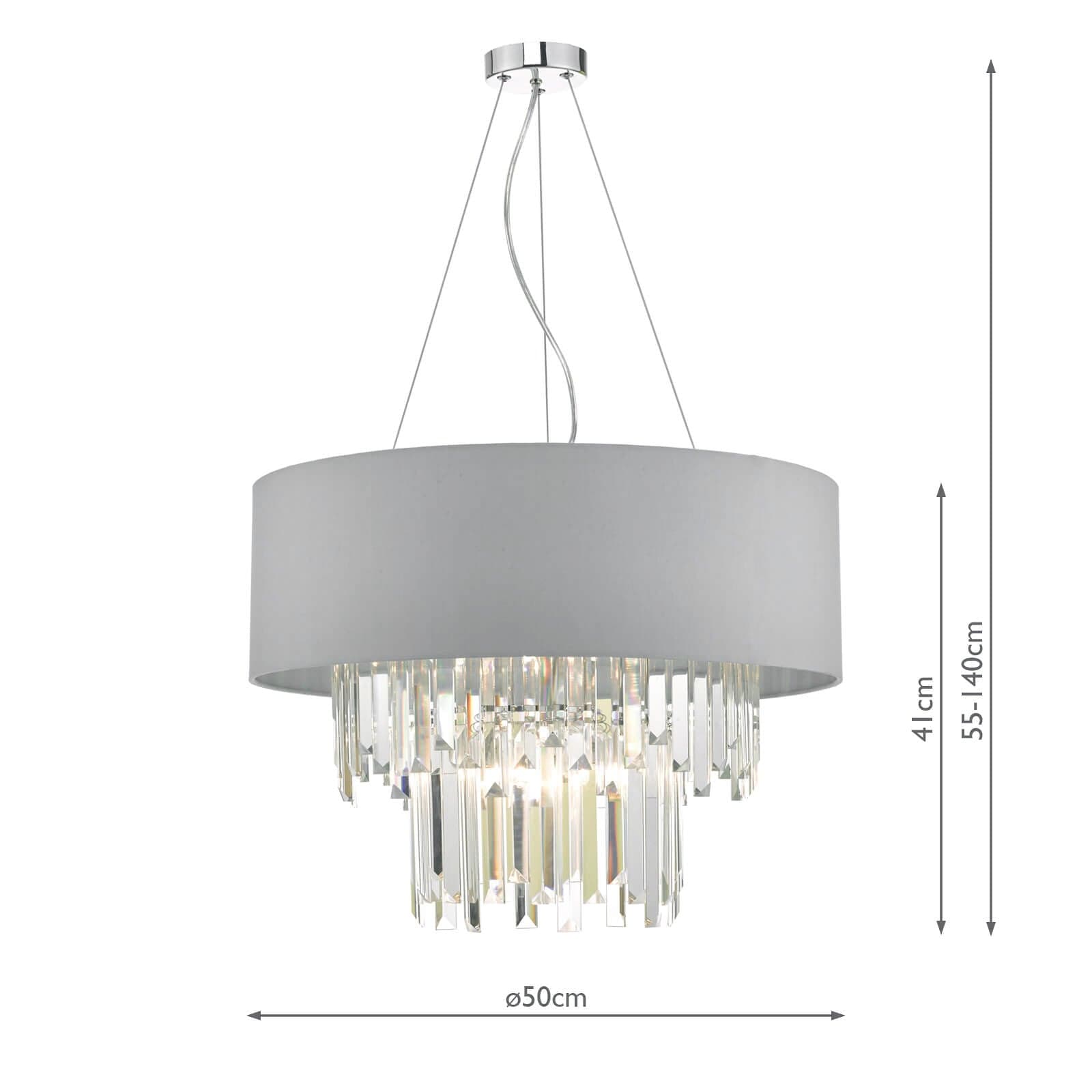 dar lighting Halle 6 Light Pendant Grey Shade & Crystal HAL0639