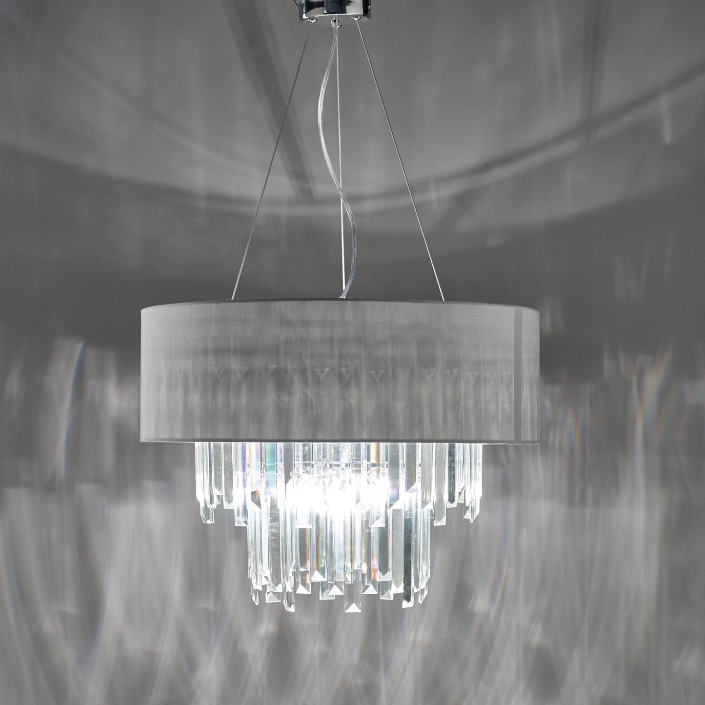 dar lighting Halle 6 Light Pendant Grey Shade & Crystal HAL0639