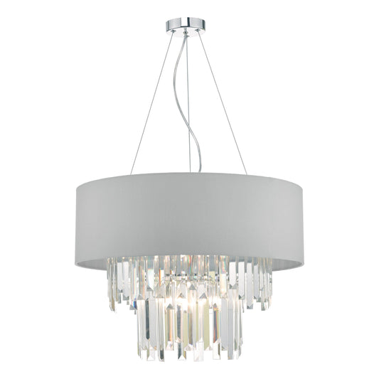 dar lighting Halle 6 Light Pendant Grey Shade & Crystal HAL0639