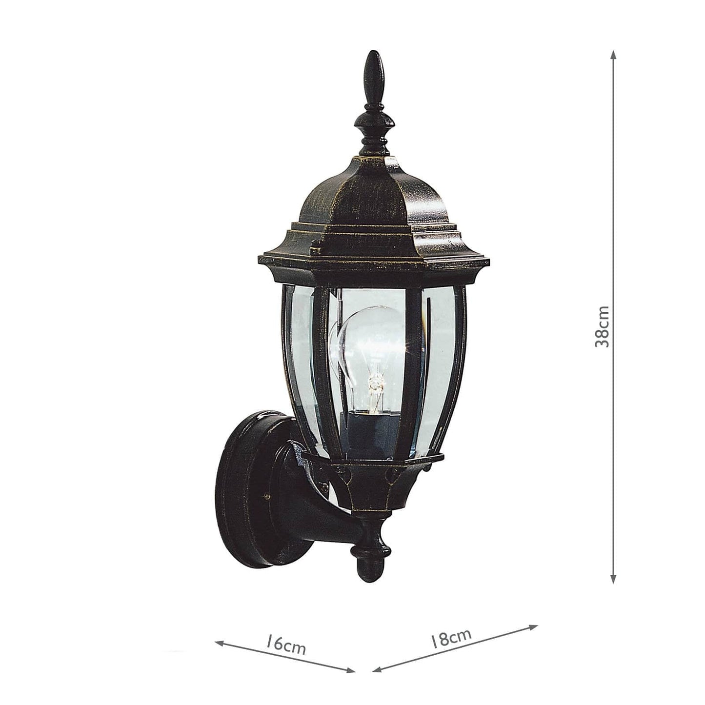 dar lighting Hambro Outdoor Wall Light Black/Gold Glass IP43 HAM162235