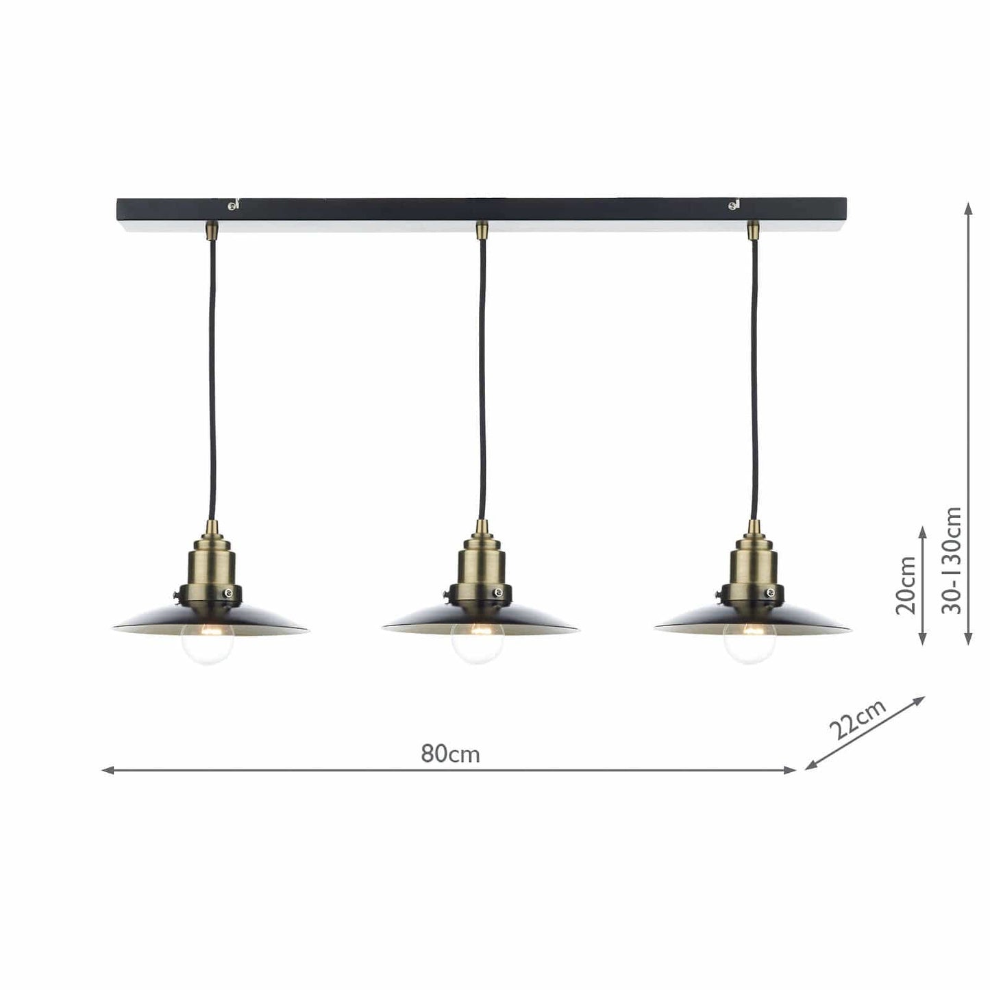 dar lighting Hannover 3 Light Bar Pendant Black Antique Brass HAN0354