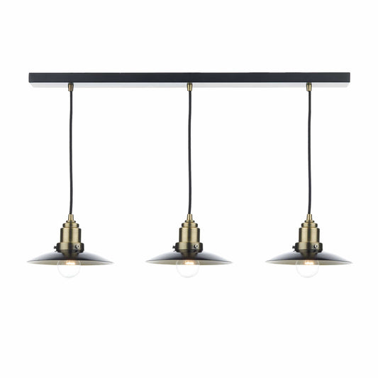 dar lighting Hannover 3 Light Bar Pendant Black Antique Brass HAN0354