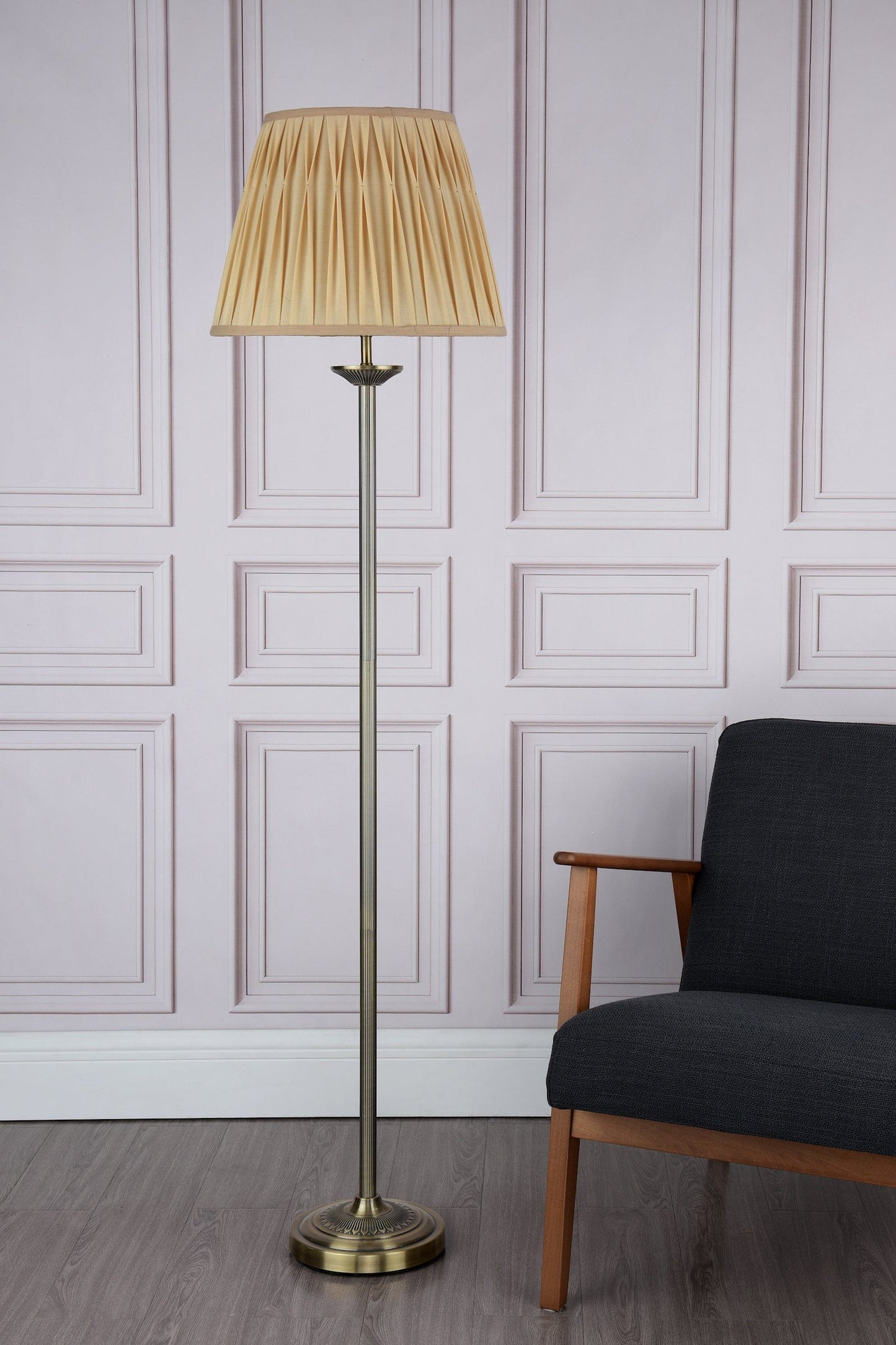 dar lighting Hatton Floor Lamp Antique Brass With Shade HAT4975
