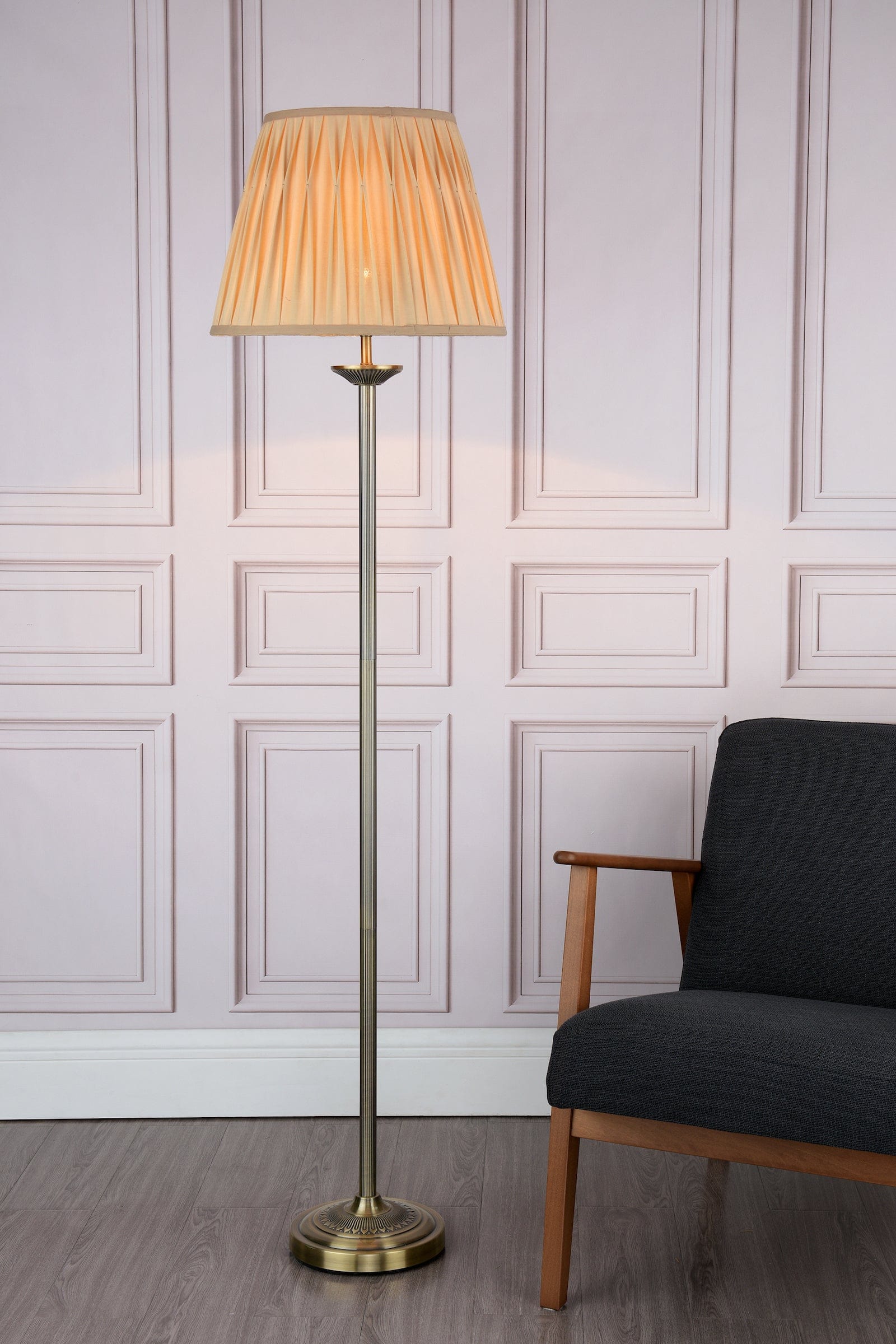dar lighting Hatton Floor Lamp Antique Brass With Shade HAT4975