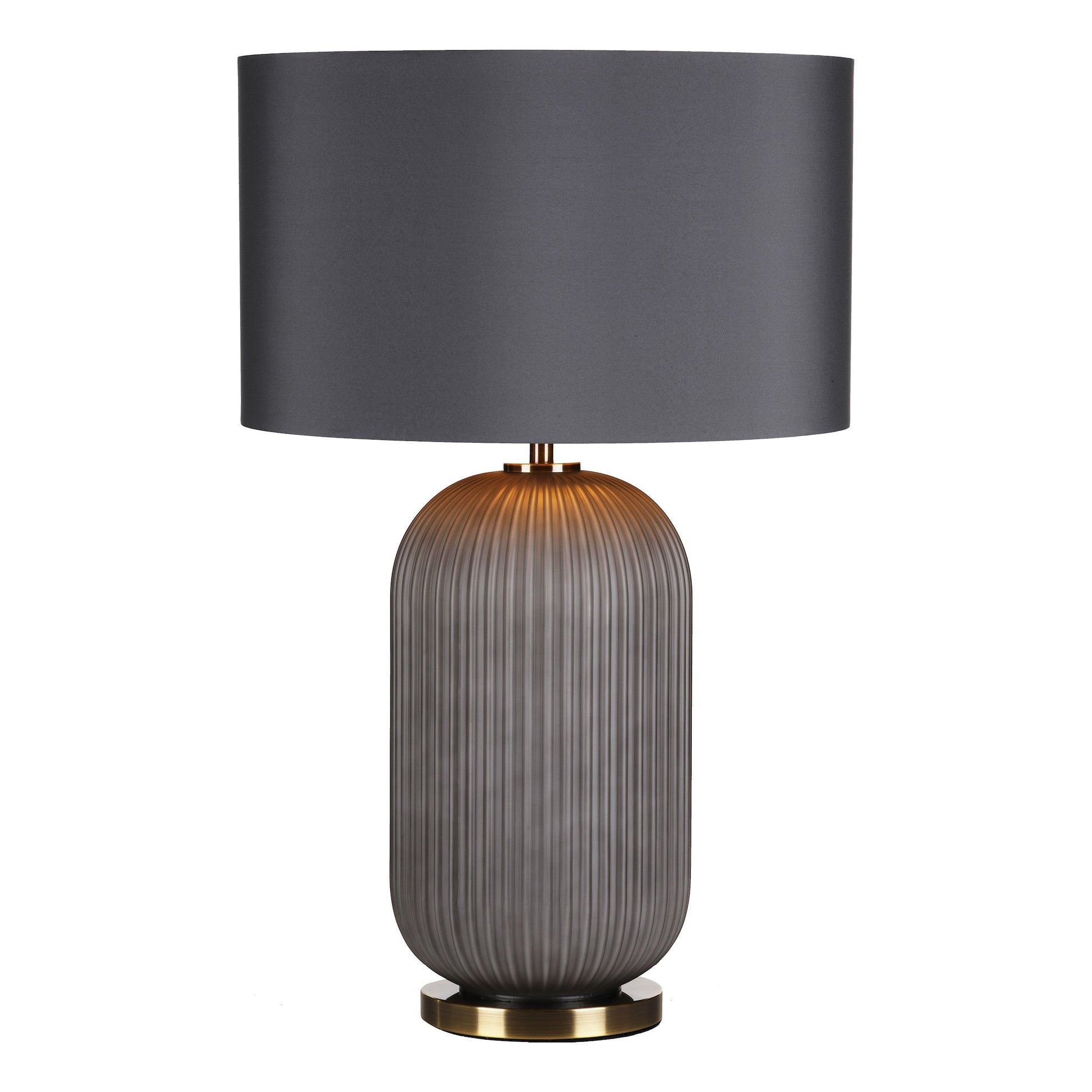 dar lighting Helicon Table Lamp Grey Ribbed Glass and Antique Brass With Shade HEL4239