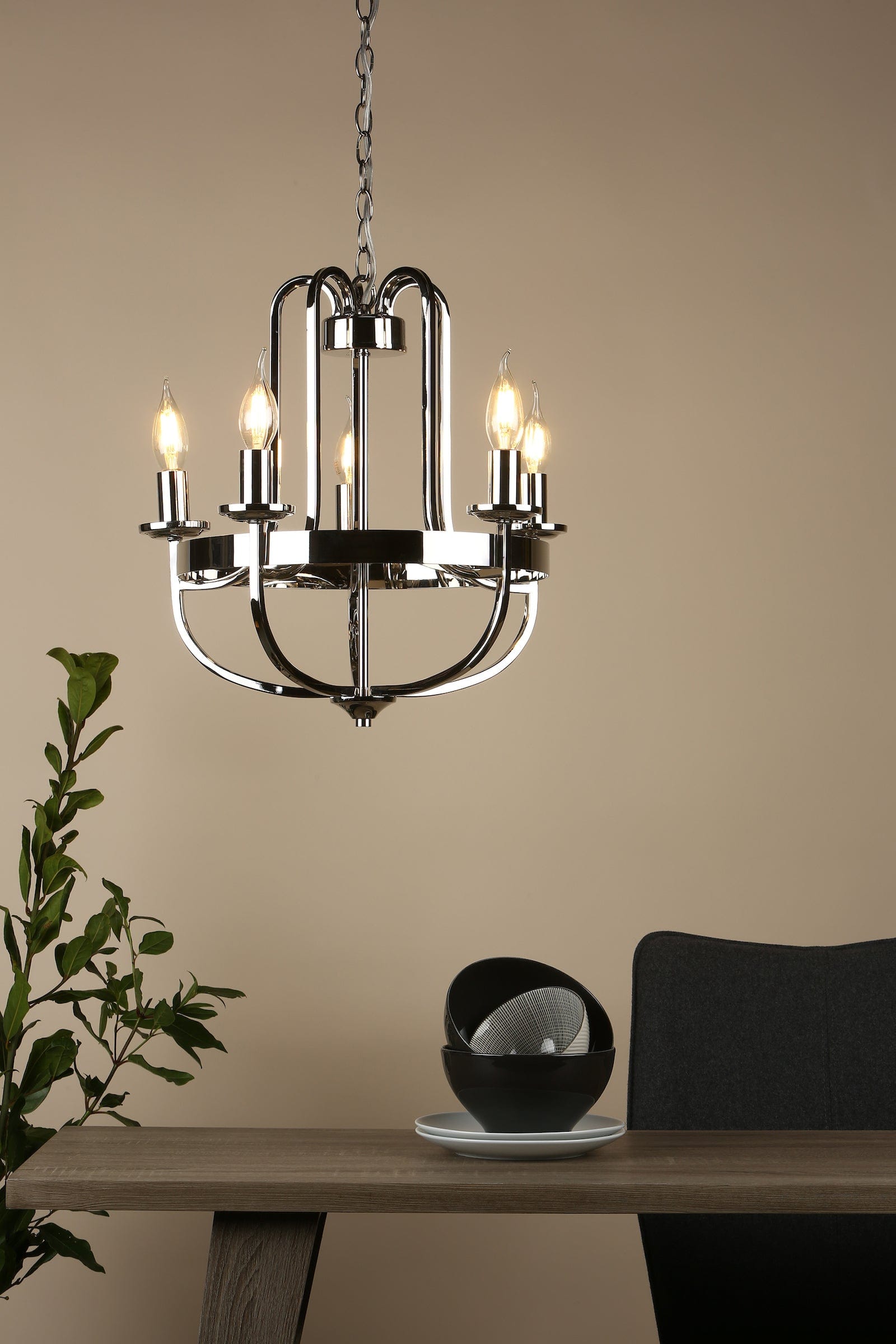 dar lighting Heythrope 5 Light Pendant Polished Nickel HEY0538