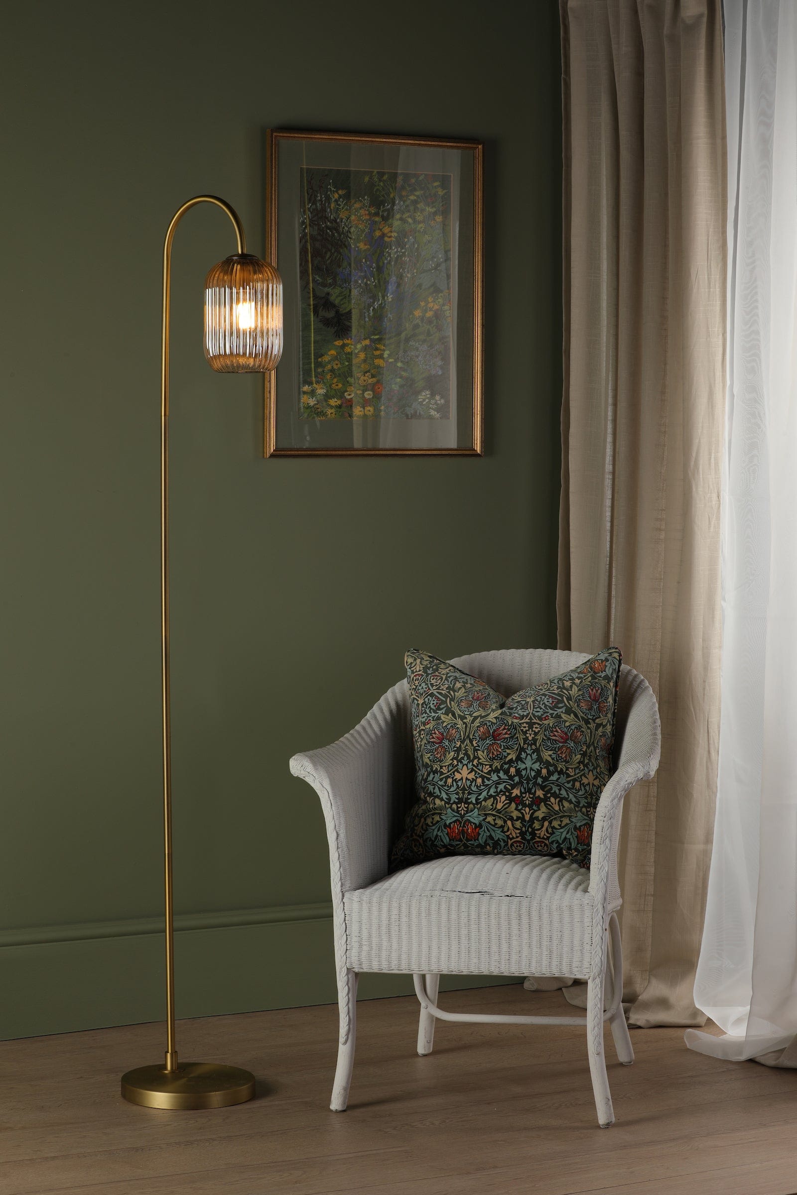 dar lighting Idra Floor Lamp Aged Bronze and Champagne Ribbed Glass IDR4963-SAW6506