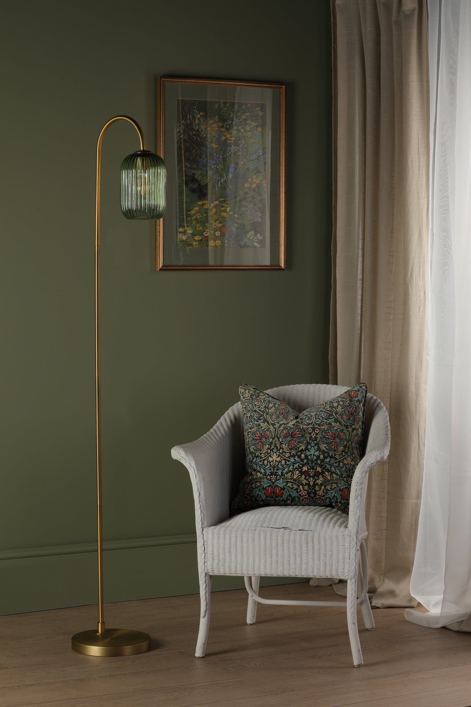 dar lighting Idra Floor Lamp Aged Bronze and Green Ribbed Glass IDR4963-SAW6524