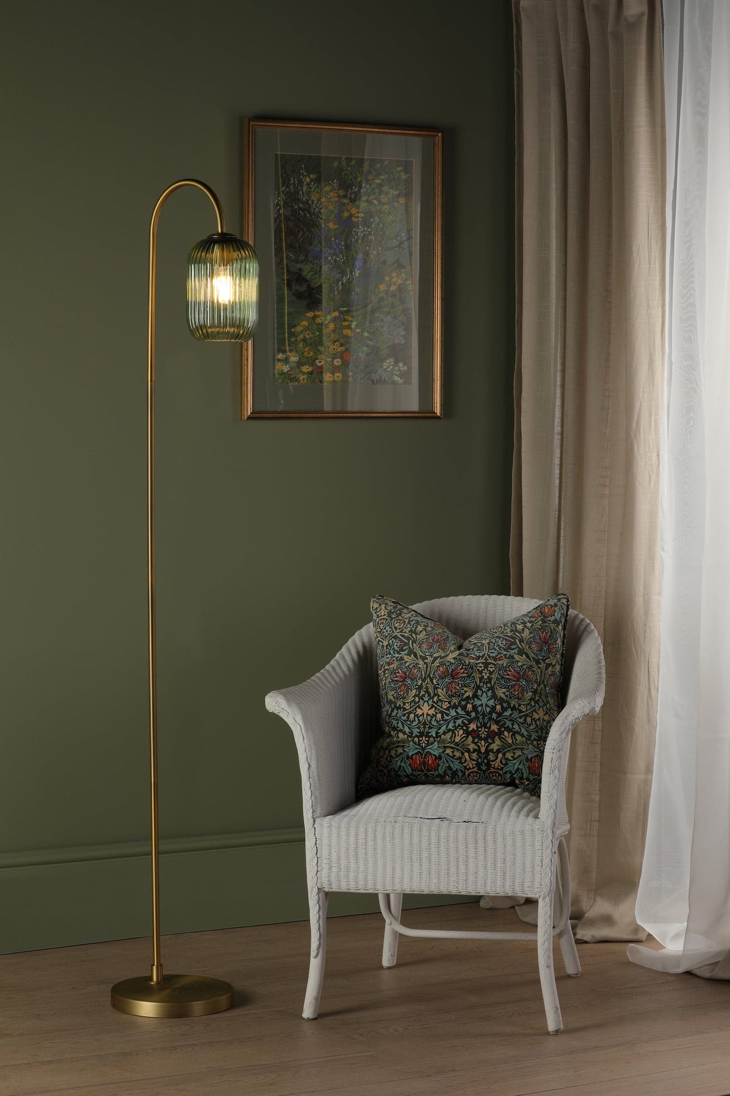 dar lighting Idra Floor Lamp Aged Bronze and Green Ribbed Glass IDR4963-SAW6524