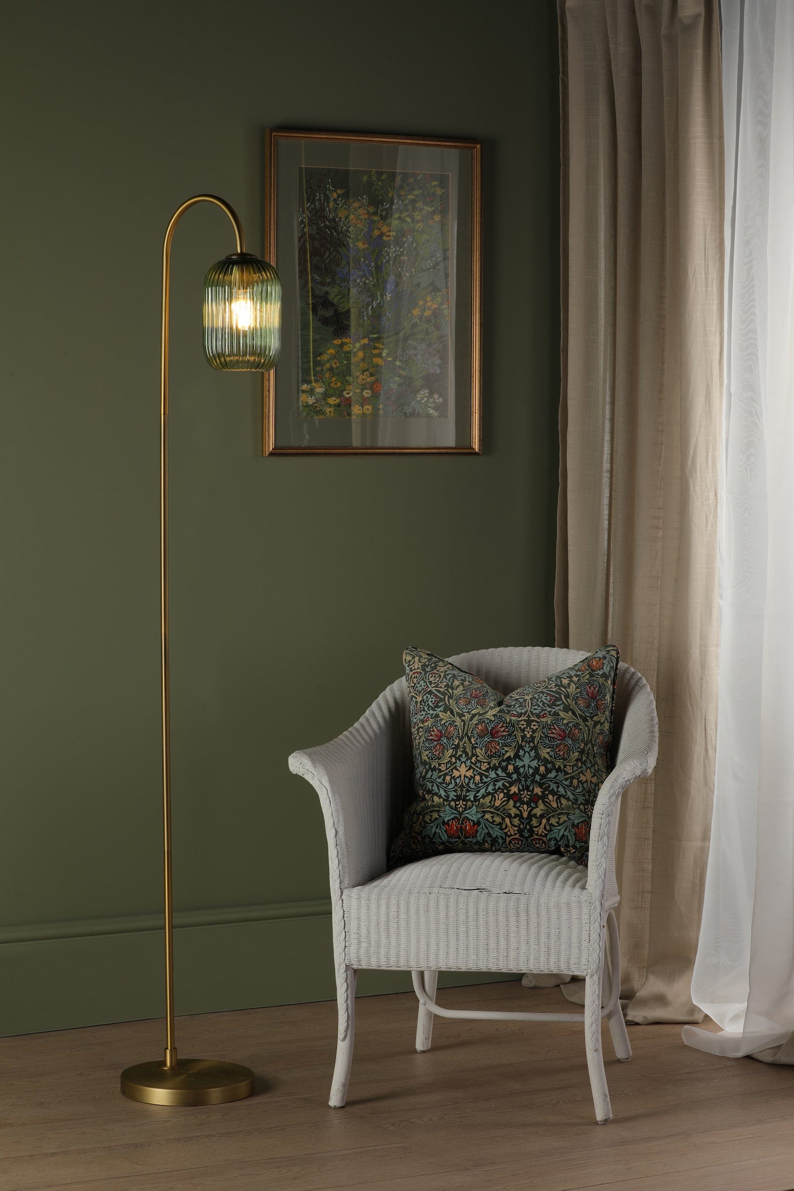 dar lighting Idra Floor Lamp Aged Bronze and Green Ribbed Glass IDR4963-SAW6524