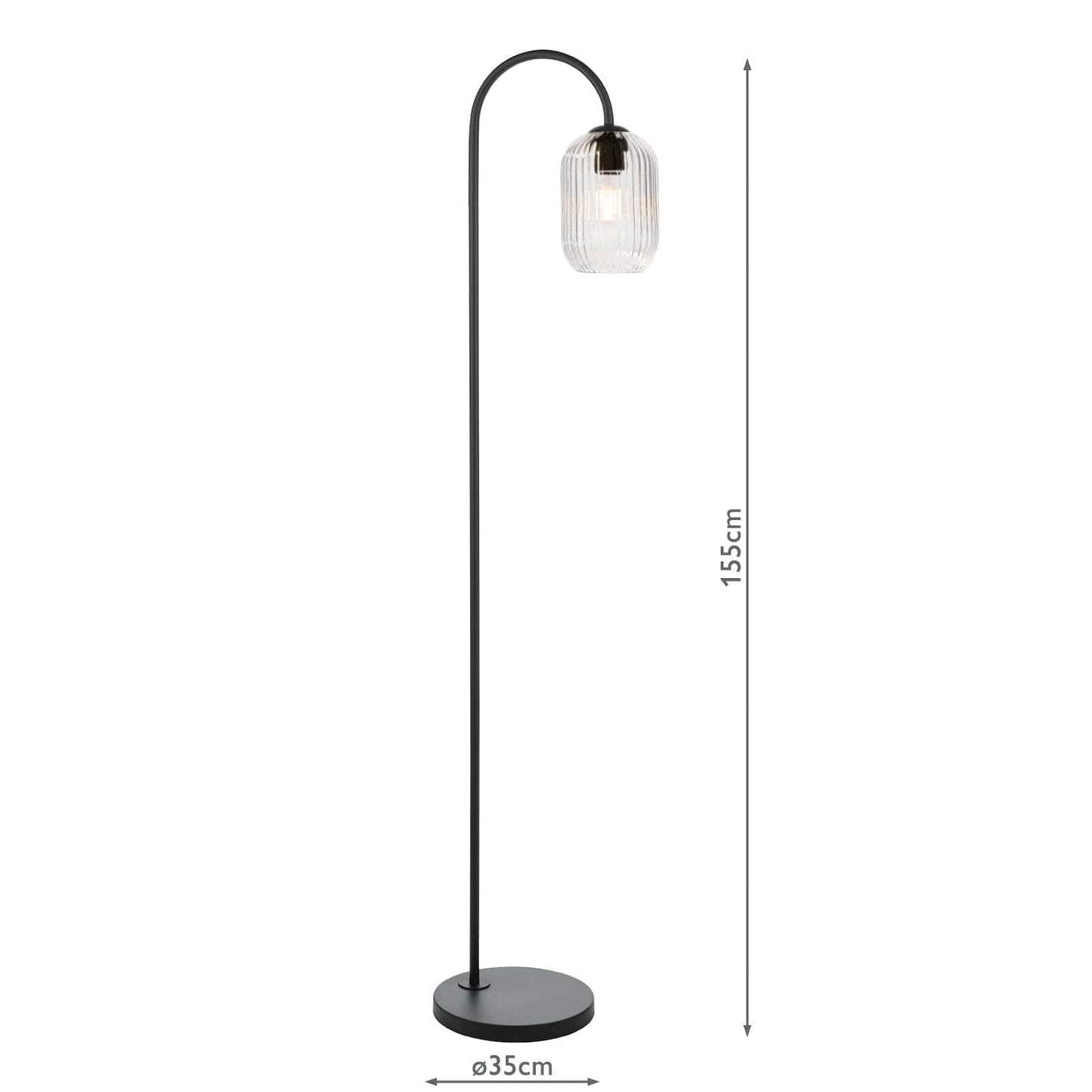 dar lighting Idra Floor Lamp Matt Black and Ribbed Glass IDR4922-SAW6508