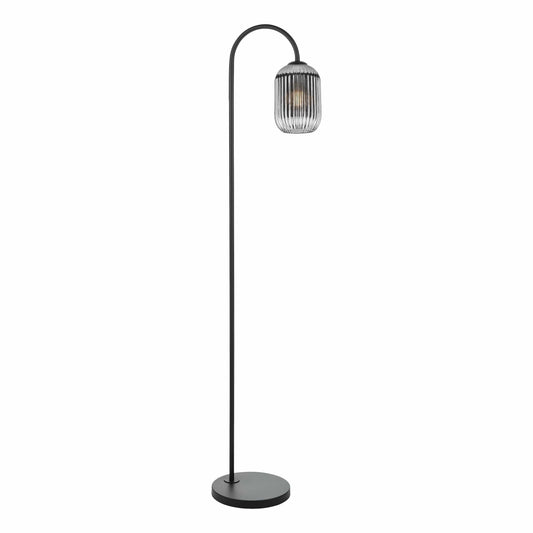 dar lighting Idra Floor Lamp Matt Black and Smoked Ribbed Glass IDR4922-SAW6510