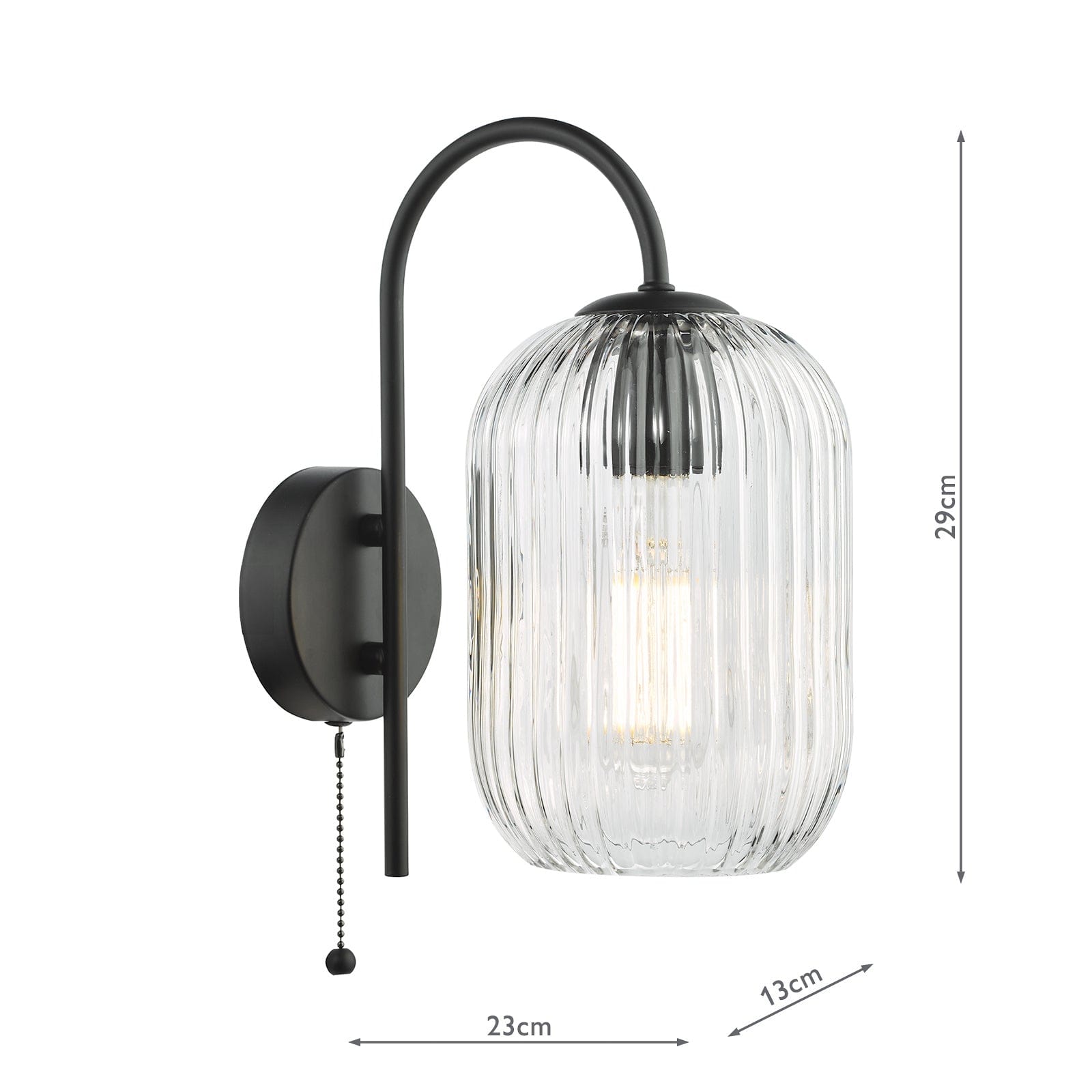 dar lighting Idra Wall Light Matt Black and Ribbed Glass IDR0722-SAW6508