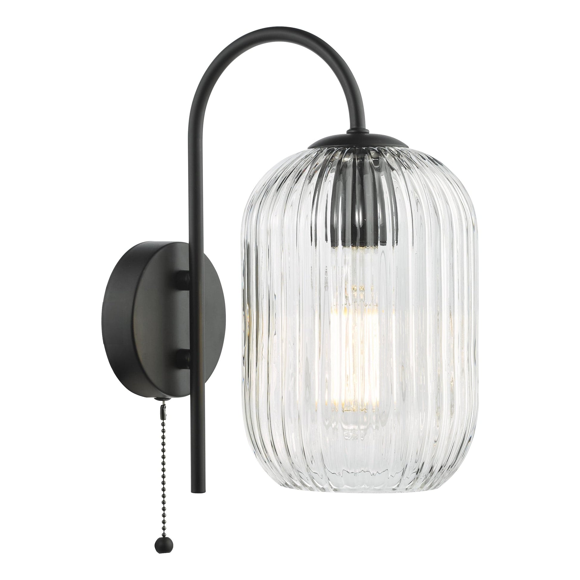 dar lighting Idra Wall Light Matt Black and Ribbed Glass IDR0722-SAW6508