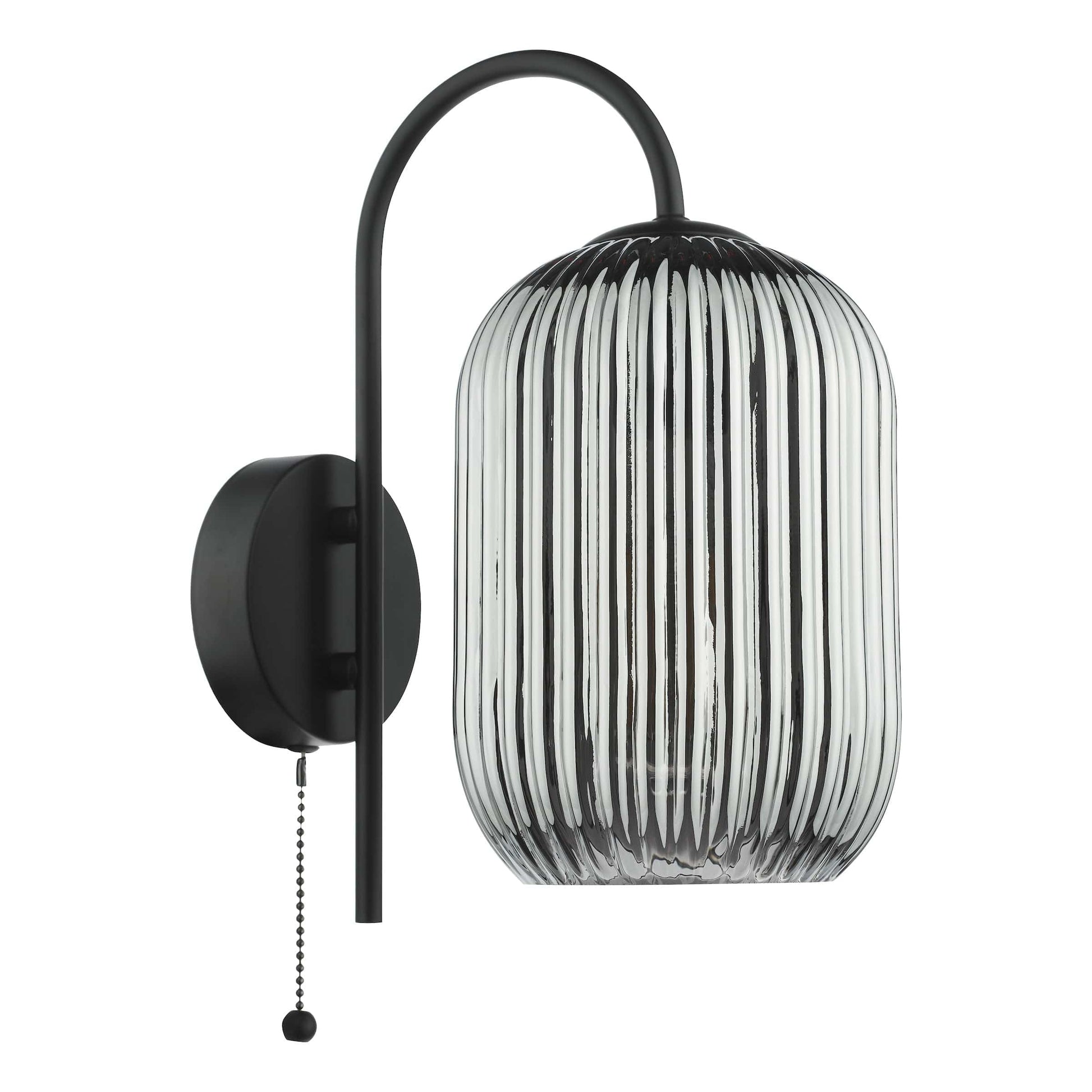 dar lighting Idra Wall Light Matt Black and Smoked Ribbed Glass IDR0722-SAW6510