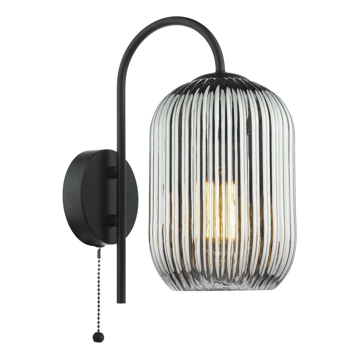 dar lighting Idra Wall Light Matt Black and Smoked Ribbed Glass IDR0722-SAW6510