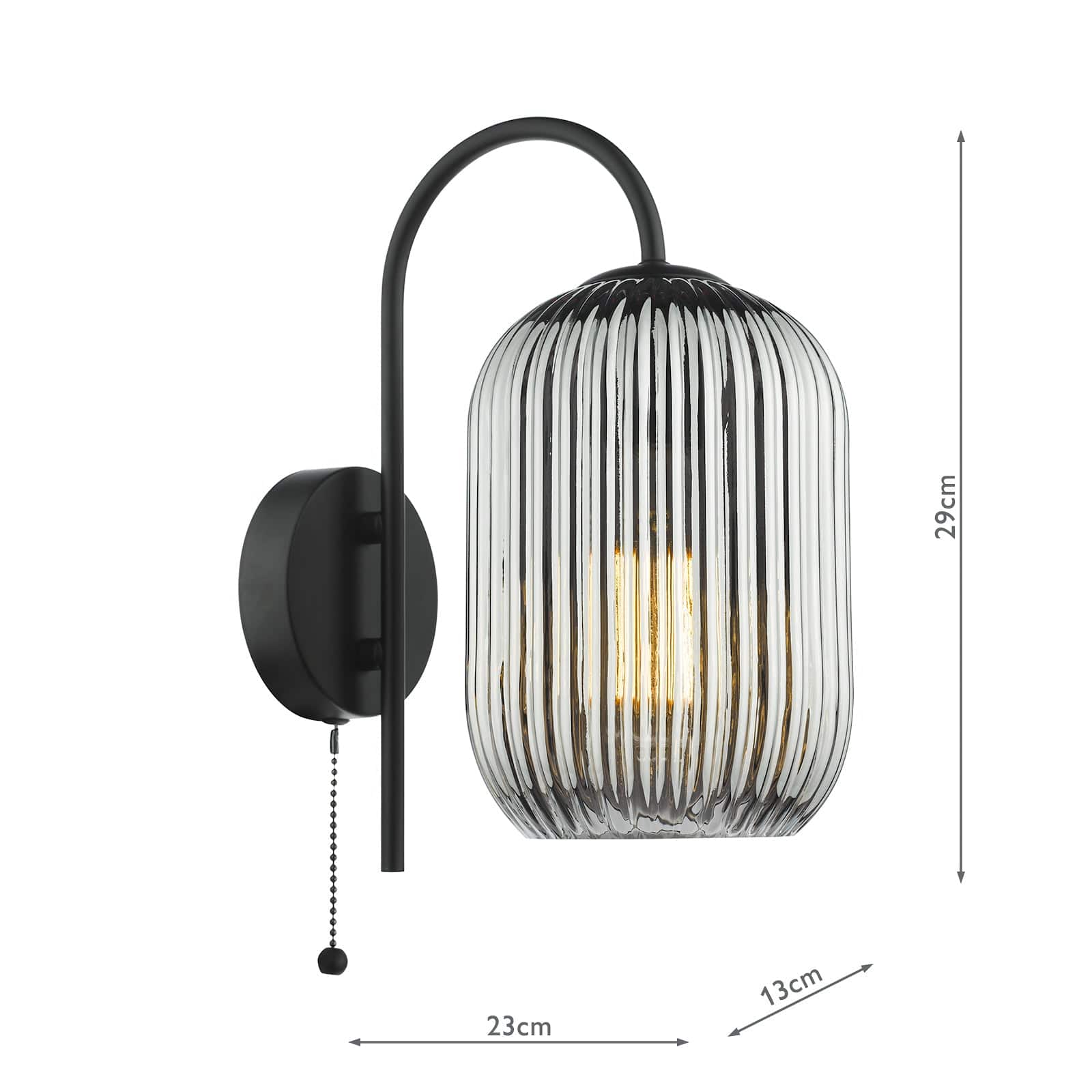 dar lighting Idra Wall Light Matt Black and Smoked Ribbed Glass IDR0722-SAW6510