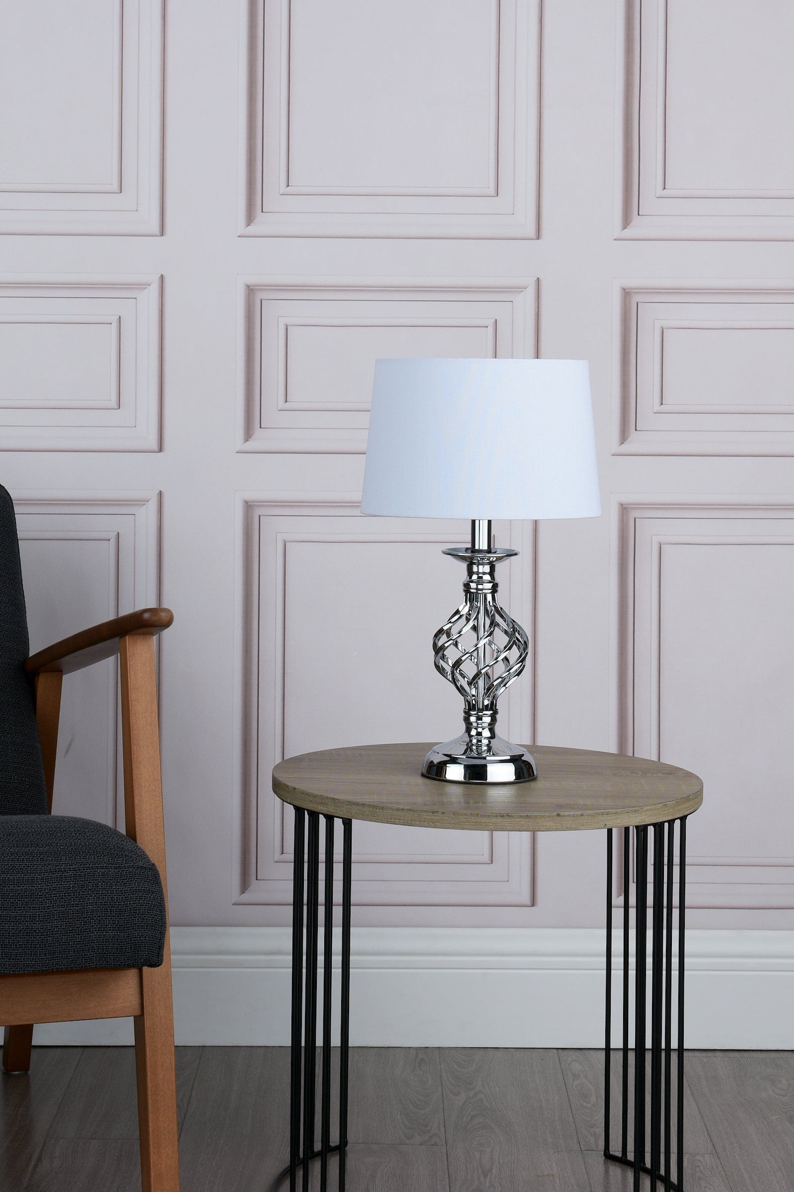 dar lighting Iffley Touch Table Lamp Polished Chrome Twist Cage Base With Shade - Small IFF4150