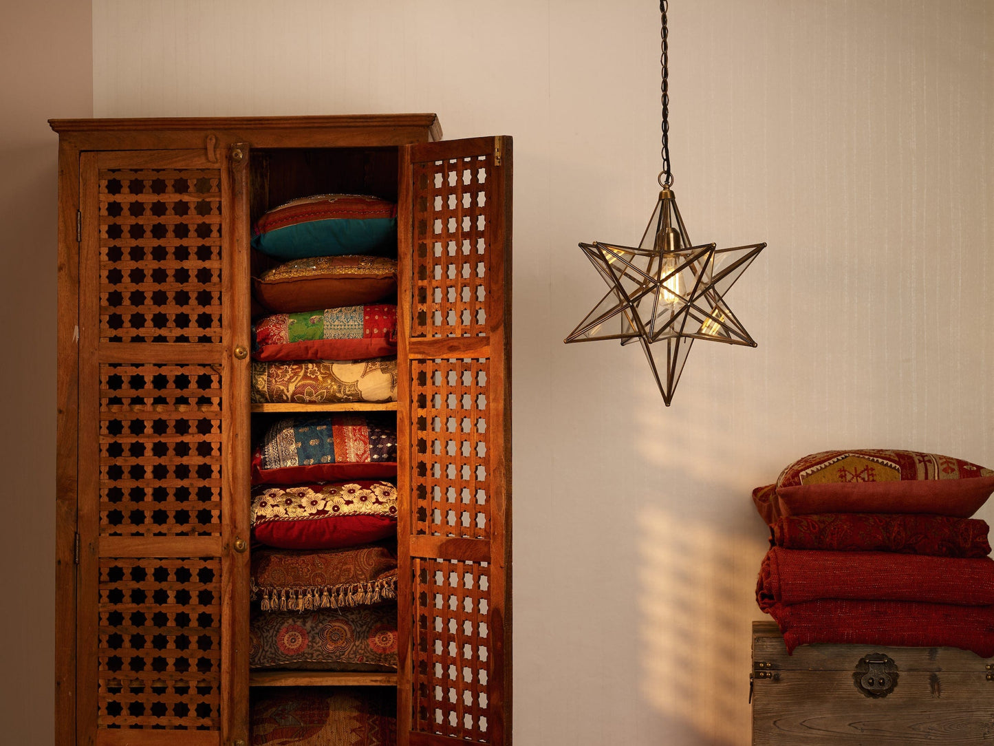 dar lighting Ilario Large Star Pendant Antique Brass & Glass ILA8675