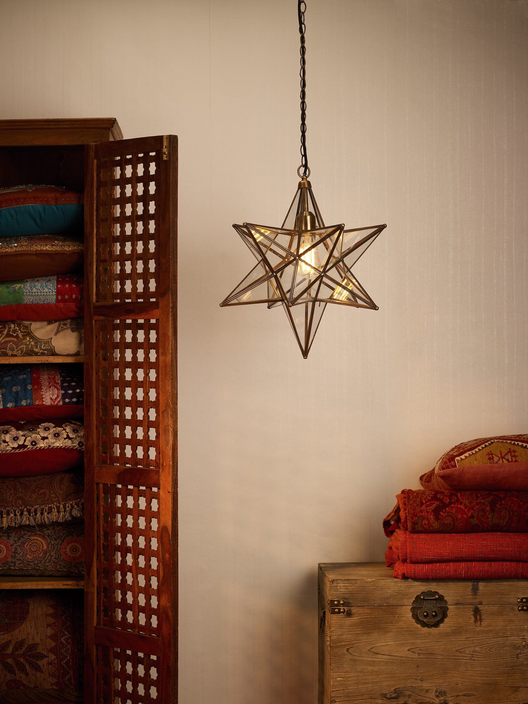 dar lighting Ilario Large Star Pendant Antique Brass & Glass ILA8675