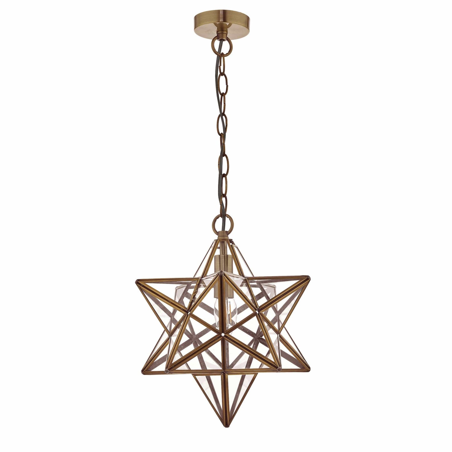 dar lighting Ilario Large Star Pendant Antique Brass & Glass ILA8675