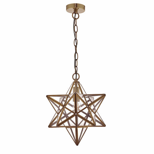 dar lighting Ilario Large Star Pendant Antique Brass & Glass ILA8675