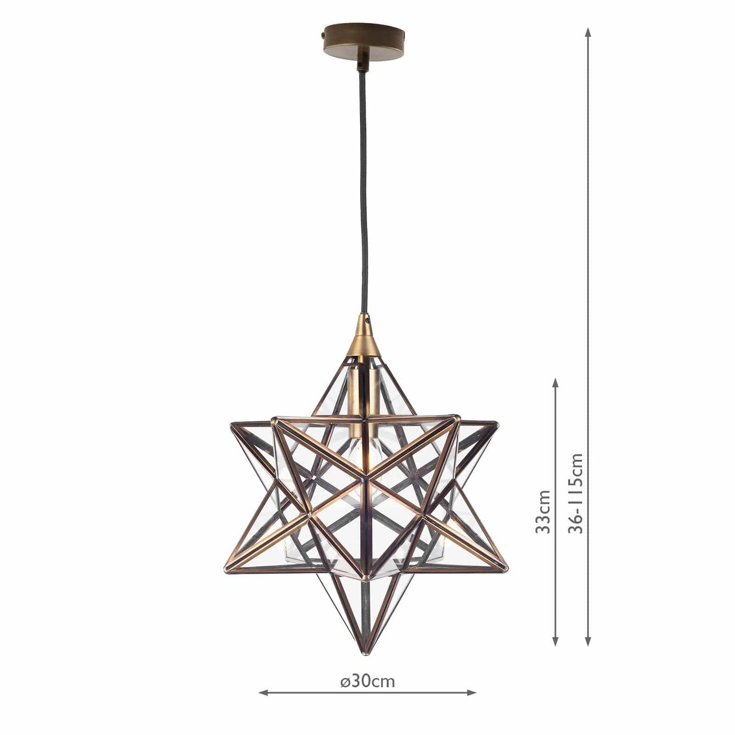 dar lighting Ilario Small Star Pendant Antique Brass Glass ILA0175