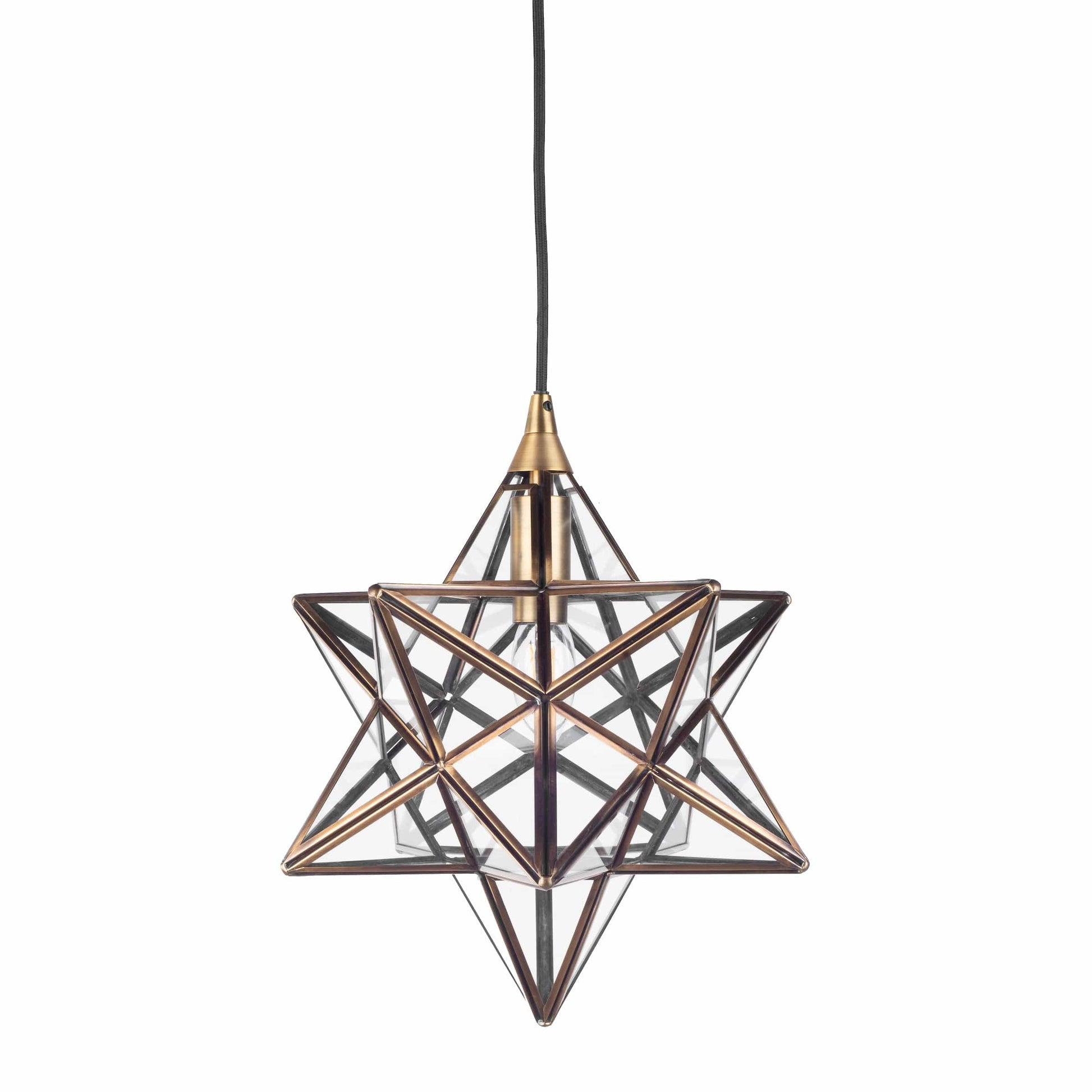 dar lighting Ilario Small Star Pendant Antique Brass Glass ILA0175