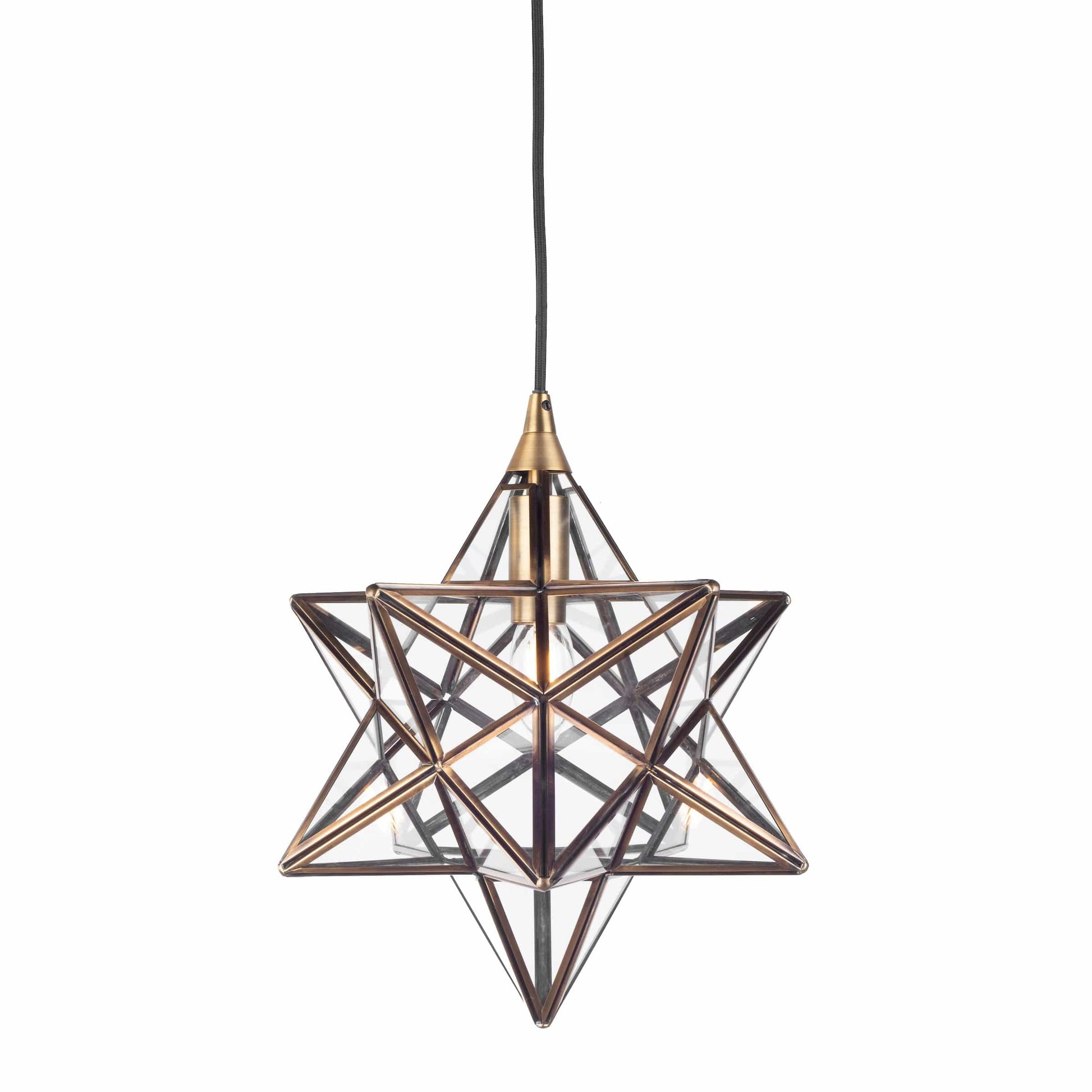 dar lighting Ilario Small Star Pendant Antique Brass Glass ILA0175